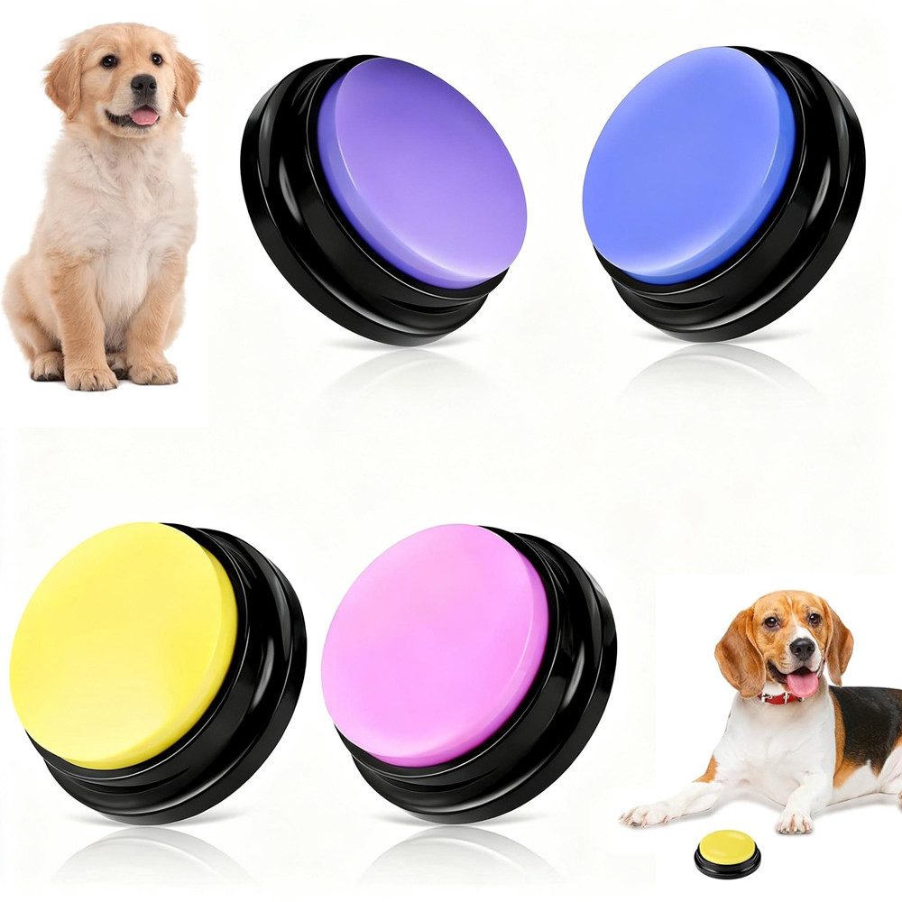 TUWENA Lernspielzeug 4 Stück Buzzer mit Aufnahmefunktion,Haustier Ausbildung Antwort Buzzer (4-St), Buzzer mit Sound, Buzzers Aufnahmefähige Tasten für Hund Interaktion
