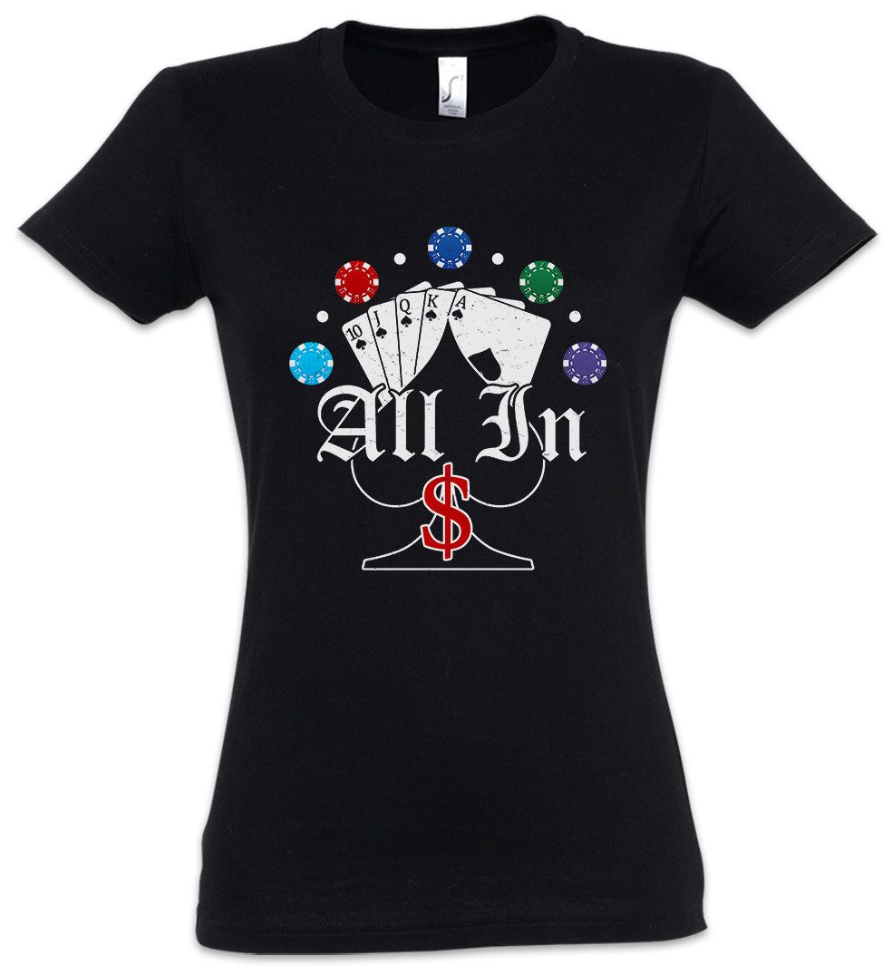 Print-Shirt Poker Spades All In Damen T-Shirt Card Karten Spielkatren Gambling