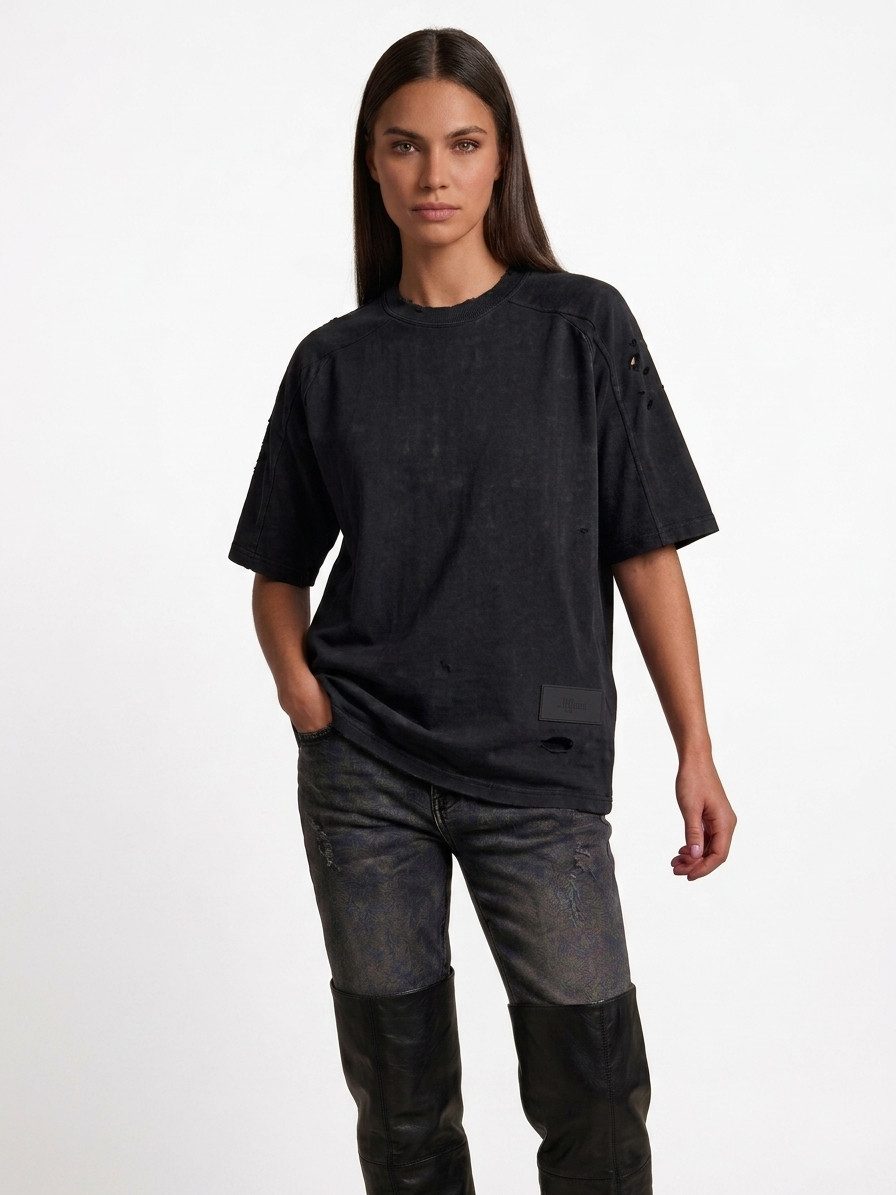 ENVYME T-Shirt Oversize T-Shirt „Don't Be Average" Print, Vintage Used-Look