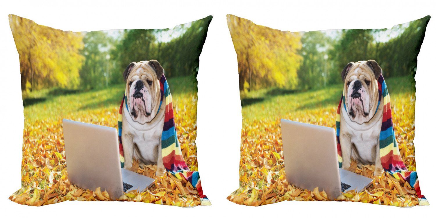 Kissenbezüge Modern Accent Doppelseitiger Digitaldruck, Abakuhaus (2 Stück), Englische Bulldogge Hund im Park
