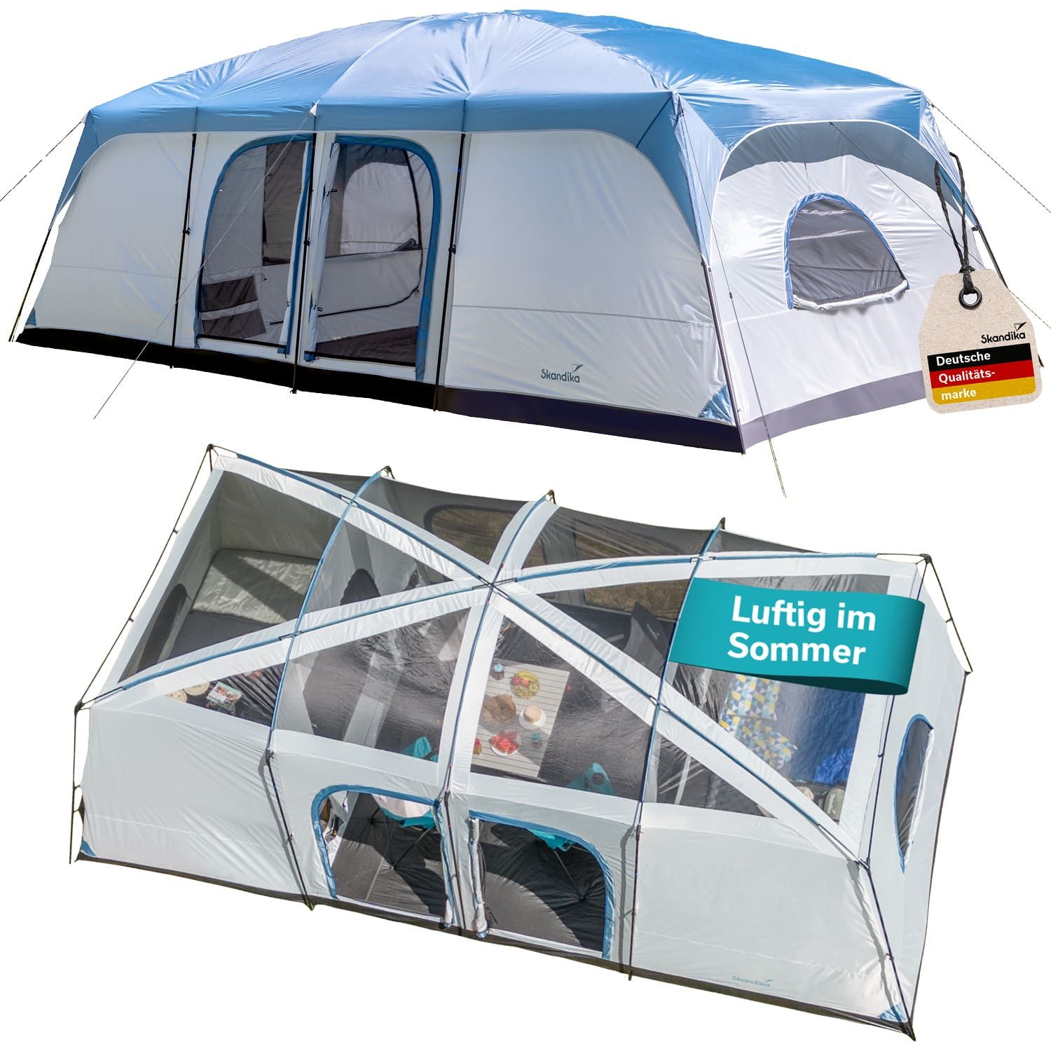 Skandika Tunnelzelt Tonsberg 10 mit Single Skin, Meshdach und abnehmbarem Überzelt, Personen: 10, Campingzelt, 2 m Stehhöhe, 4000 mm Wassersäule, eingenähter Zeltboden