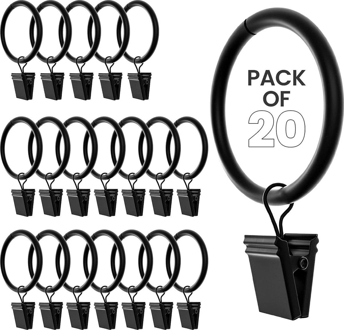 Klemmhalter für Gardinenstangen Klemmhalter für mit MM 20 Clip Clips Gardinenringe Gardinenstangen für BOTC, Gardinenstangen 20pcs 38 20 Clips), mit x Sets Stücken Ringe 38mm, (Klemmhalter mit - Vorhangringe Schwarz - Vorhang 