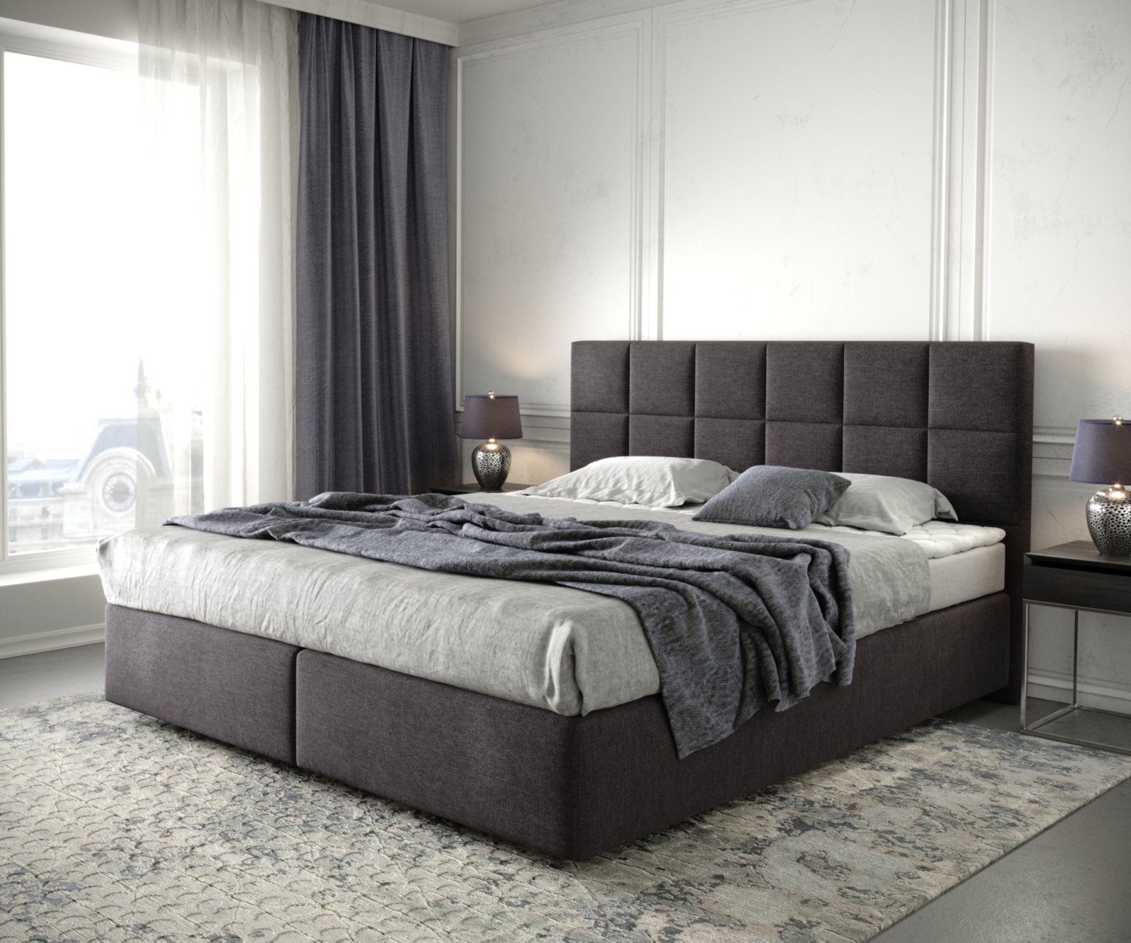 DELIFE Boxspringbett Dream-Fine, Mikrofaser Schwarz 180x200 cm mit Matratze und Topper