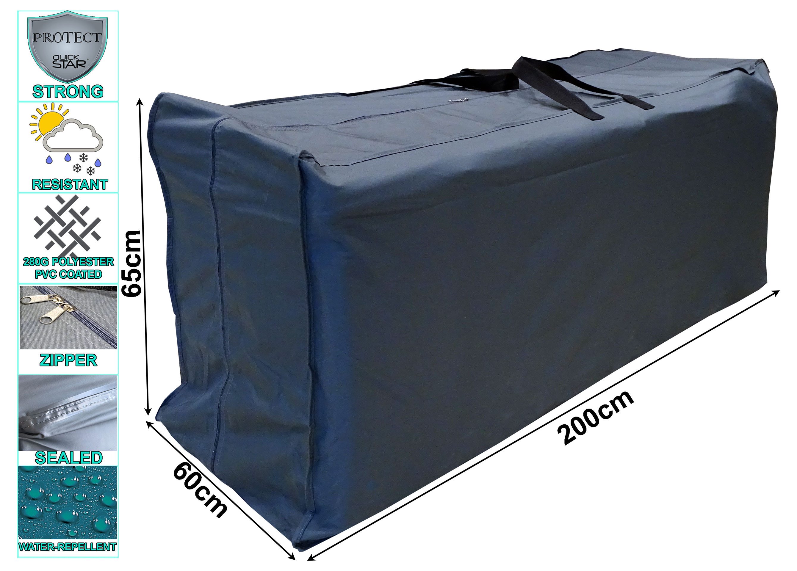 Quick Star Gartenmöbel-Schutzhülle Kissentasche Schutzhülle 200x60x65cm (1-St), Polyester 280g/m² mit PVC Beschichtung und Nahtversiegelung