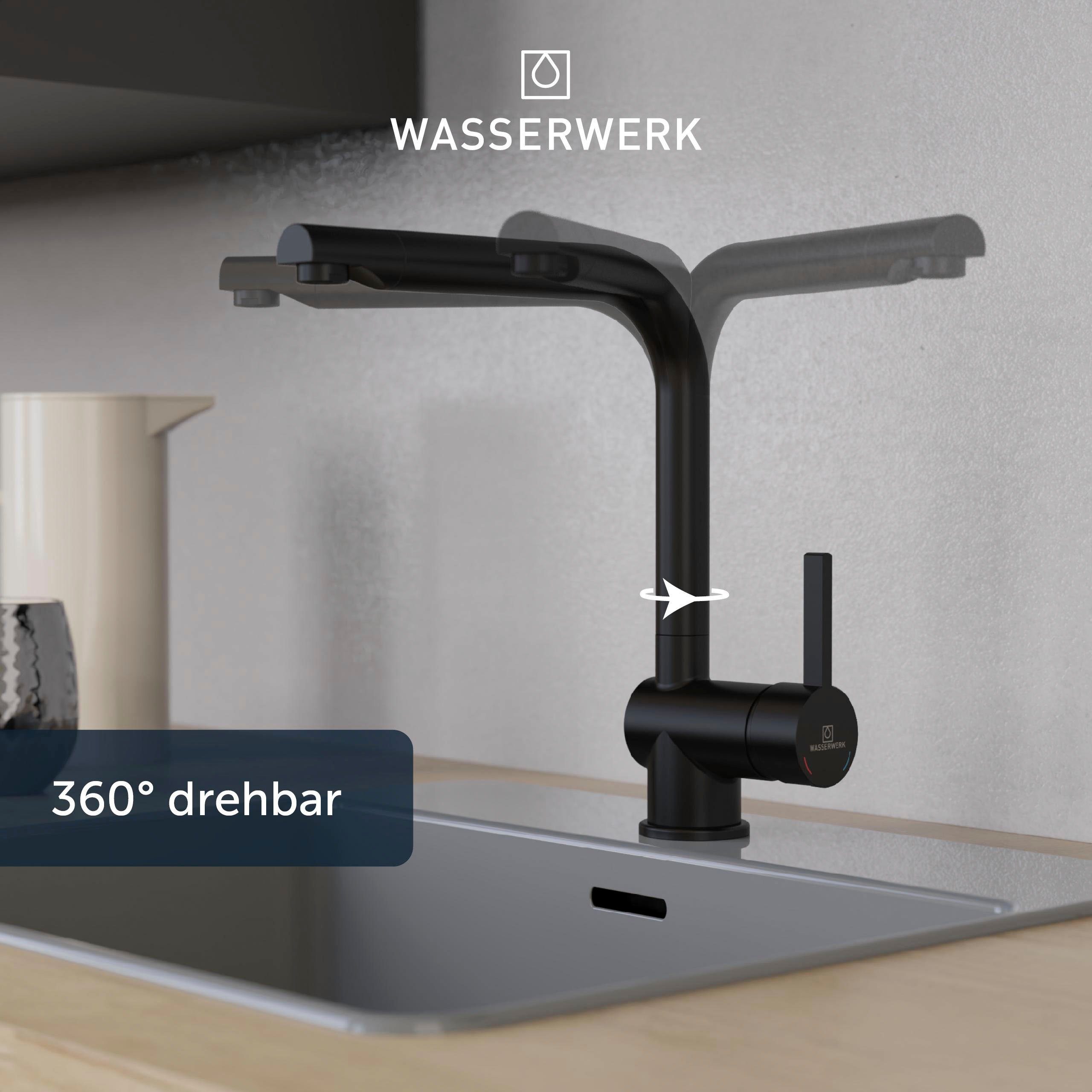 Schwarz Spültischarmatur Küche, Einhebelmischer 360° 4, WK Cold-Start-Funkt., WASSERWERK Wasserhahn, schwenkbar, geräuscharm