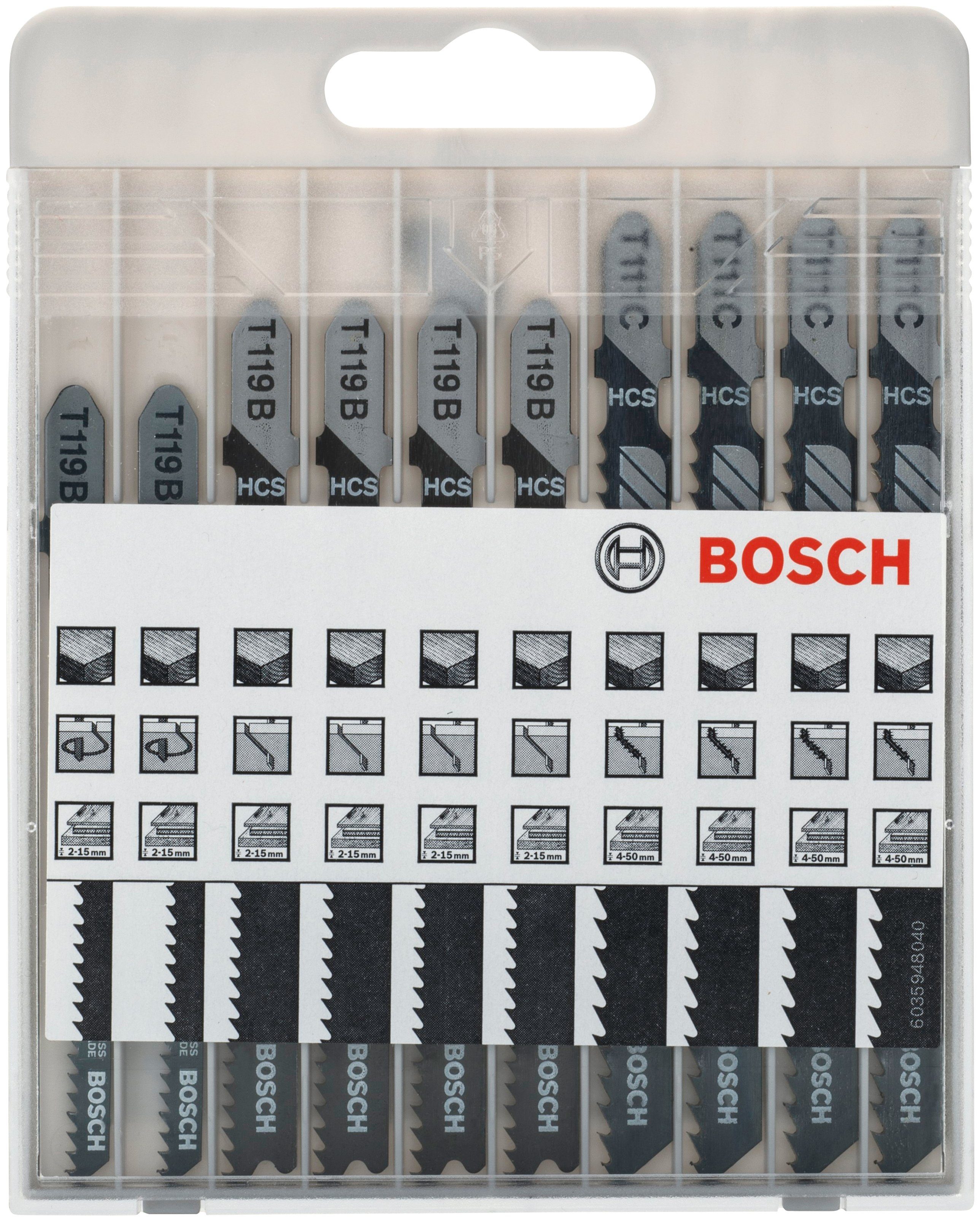 Bosch Professional Säbelsägeblatt 10tlg. Stichsägeblatt-Set Basic for Wood, T 119 BO (2x); T 119 B (4x); T 111 C (4x)
