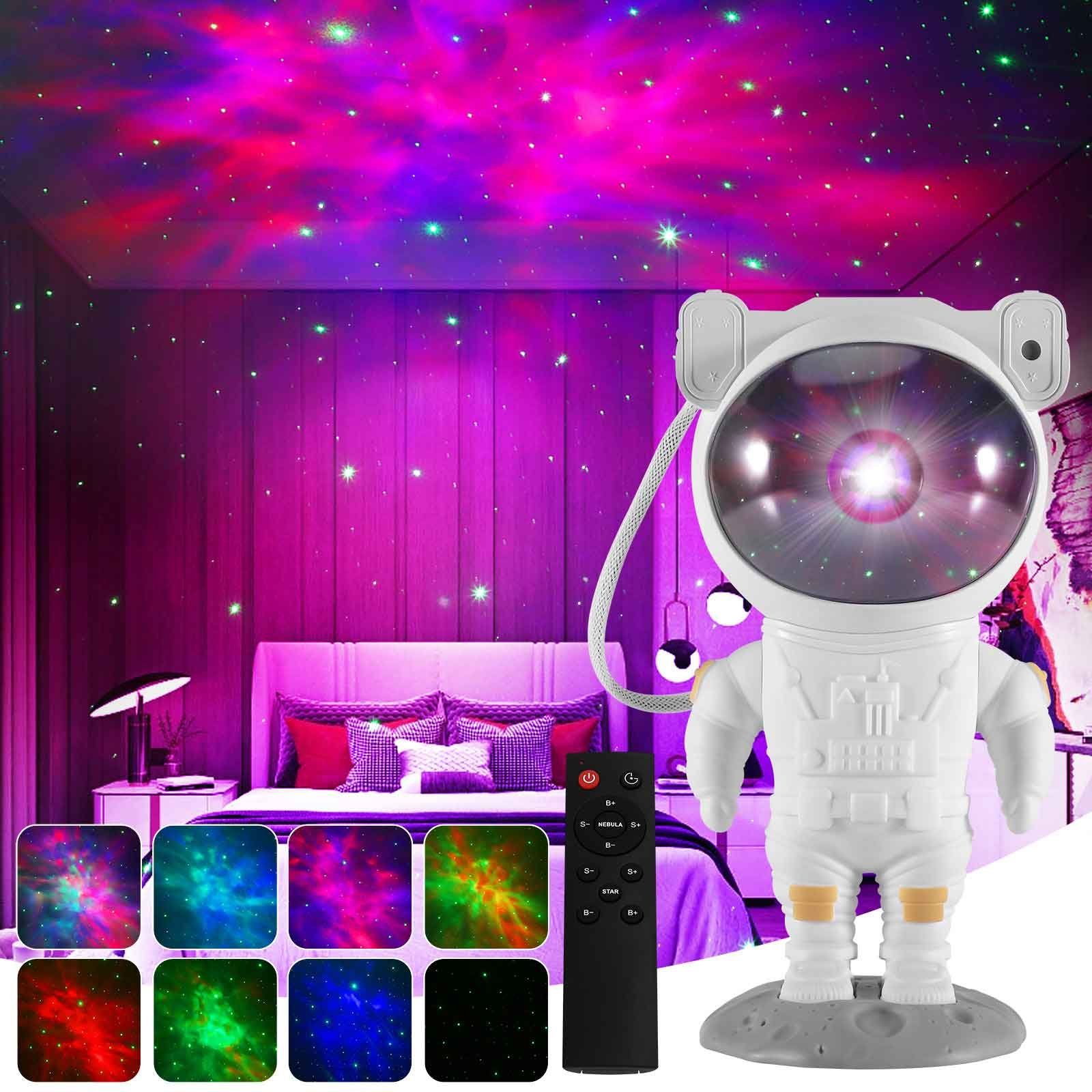 Sunicol LED-Sternenhimmel Astronaut Projektor, Galaxy Stern Nebula Nachtlicht, 360° Rotation, einstellbare Helligkeit und Geschwindigkeit Nachtlicht mit Timer Weiß