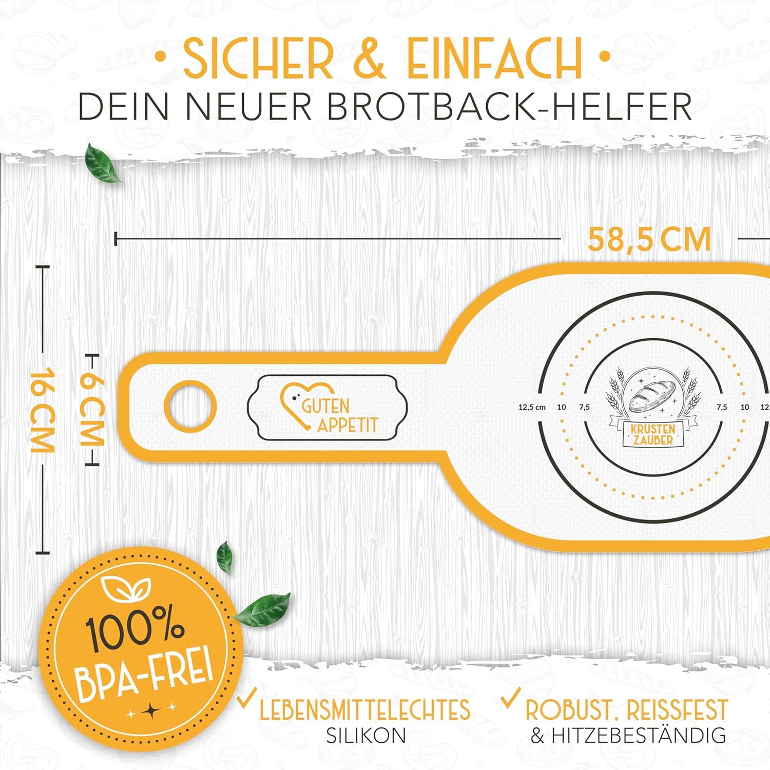 Krustenzauber Backmatte Zubehör - Brotschlingen, Schneebesen, Backmatte, Teig Reinigungstücher, 1x Brotschlinge Oval