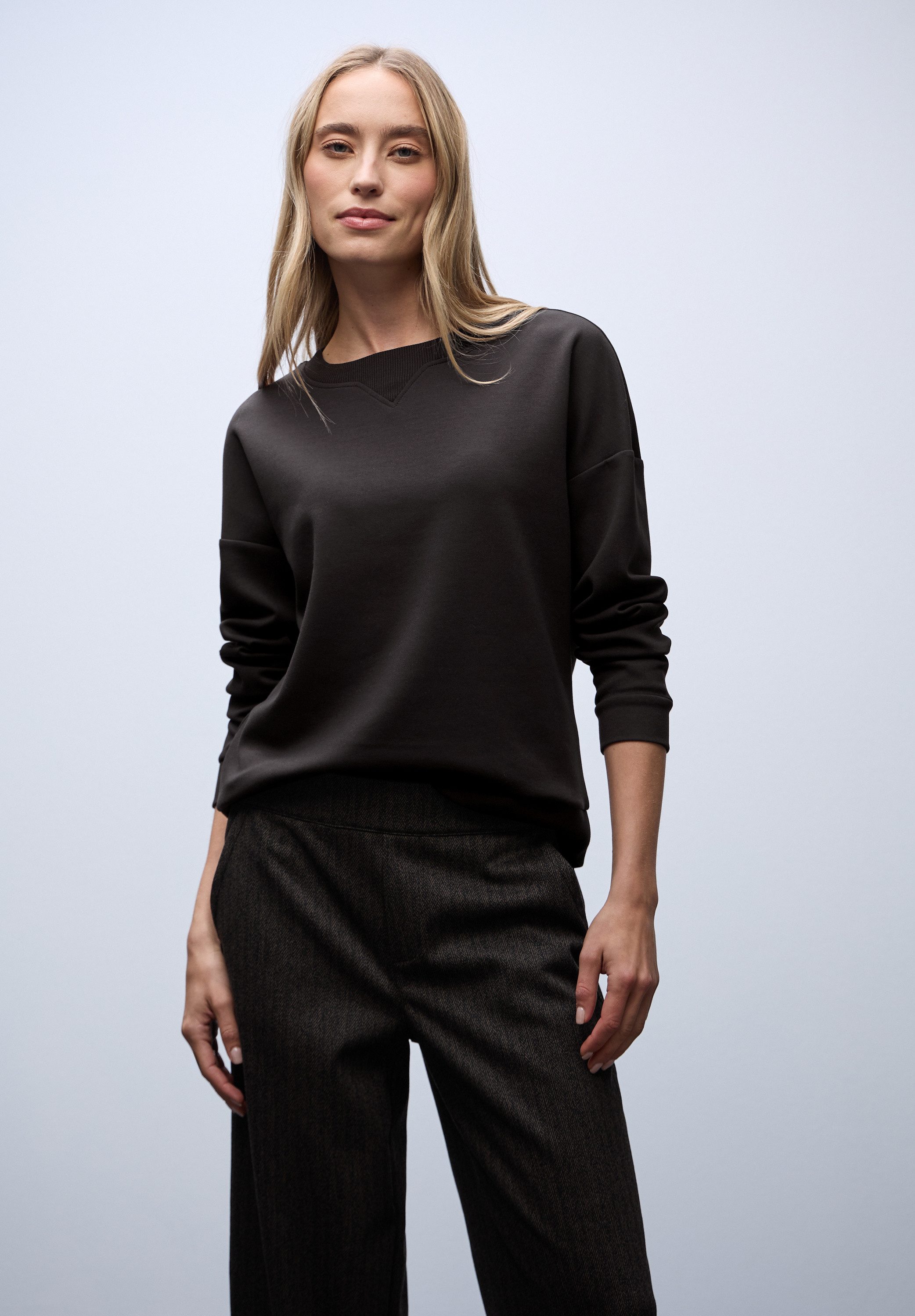 STREET ONE Sweater Rundhals mit Ripp-Detail günstig online kaufen