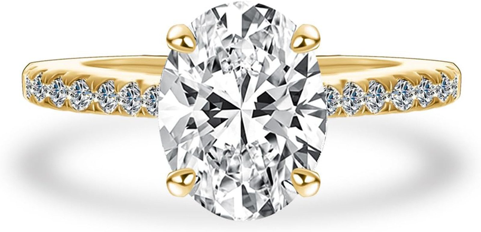 Jumpeak Diamantring Ring mit ovalem Diamanten, Ring mit besetztem Schaft, 2 Karat, D, VS1, 585er Gold,Verlobungsring, Geschenk zum Jahrestag, Geburtstagsgeschenk