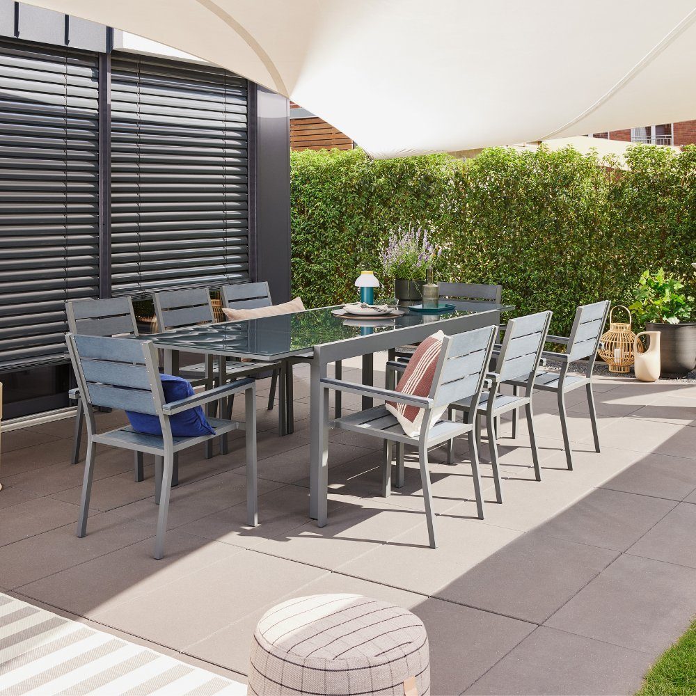 MADERA, ausziehbar Balkontisch), HOME DELUXE (Ausziehtisch, SOL Aluminium, - robustem 240 aus cm, Gartenmöbel 180 Sitzgruppe Sitzgruppe Terrassentisch, schnell