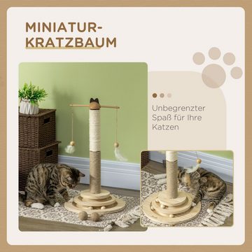PawHut Kratzbaum Katzenbaum mit Ballspielzeug, Sisalsäule, Katzenmöbel, Naturholz, 32B x 32T x 56H cm