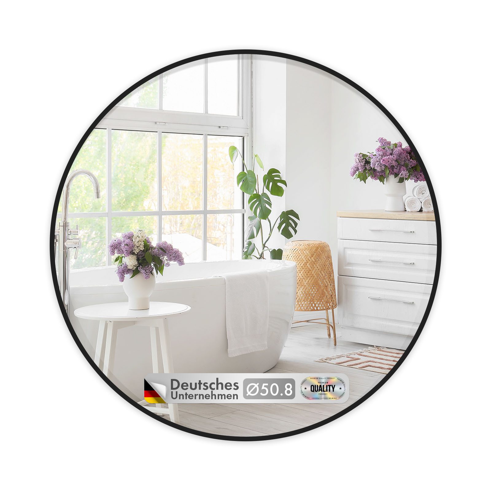 Floordirekt Wandspiegel Bella, Runder Spiegel mit schwarzem Aluminiumrahmen, in 3 Größen (Kristallklar & Rostfrei, 1-St., 50cm Durchmesser), Anti-Glasspliter Folie für mehr Sicherheit, mit Montagematerial