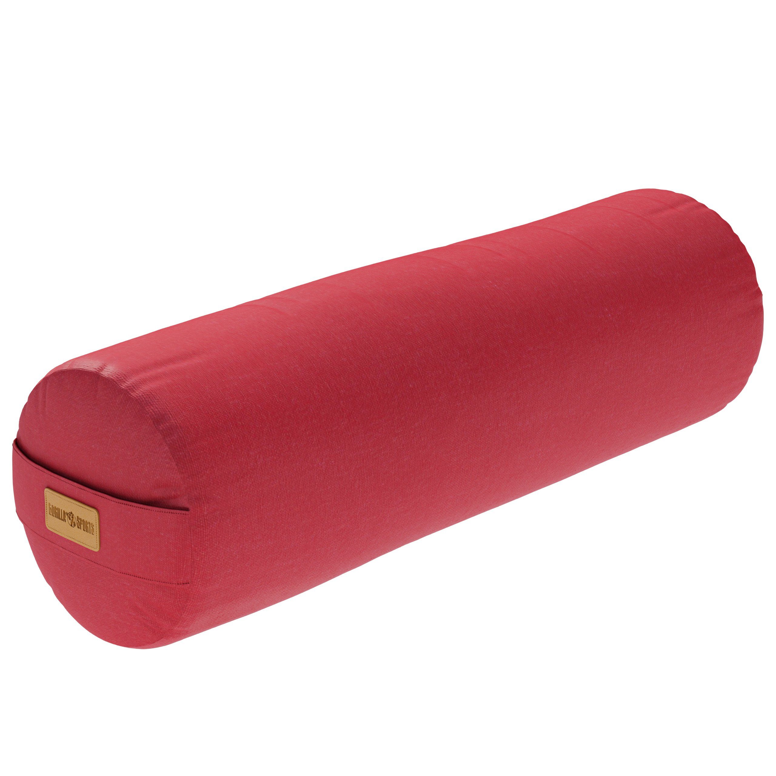 GORILLA SPORTS Yoga Валики Yogakissen Ø20cm, aus 100% Baumwolle, mit Dinkelfüllung, Yogarolle, Waschbarer, mit Tragegriff, Yogakissen, für Restorative Yoga, Pilates