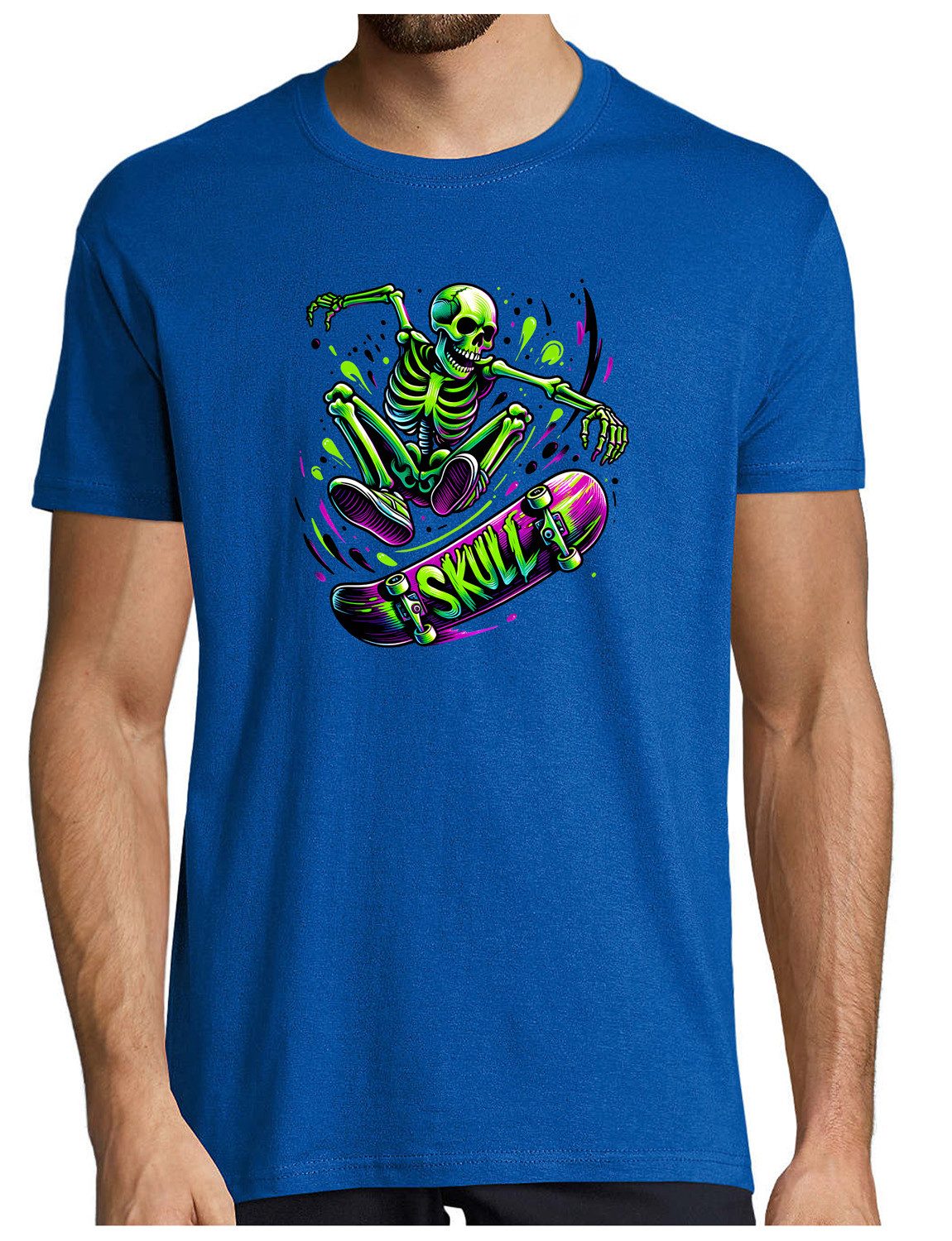 MyDesign24 T-Shirt Herren Skater Shirt dynamisches Skateboarder Skelett Modernes Skate Streetwear Shirt Regular Fit i538