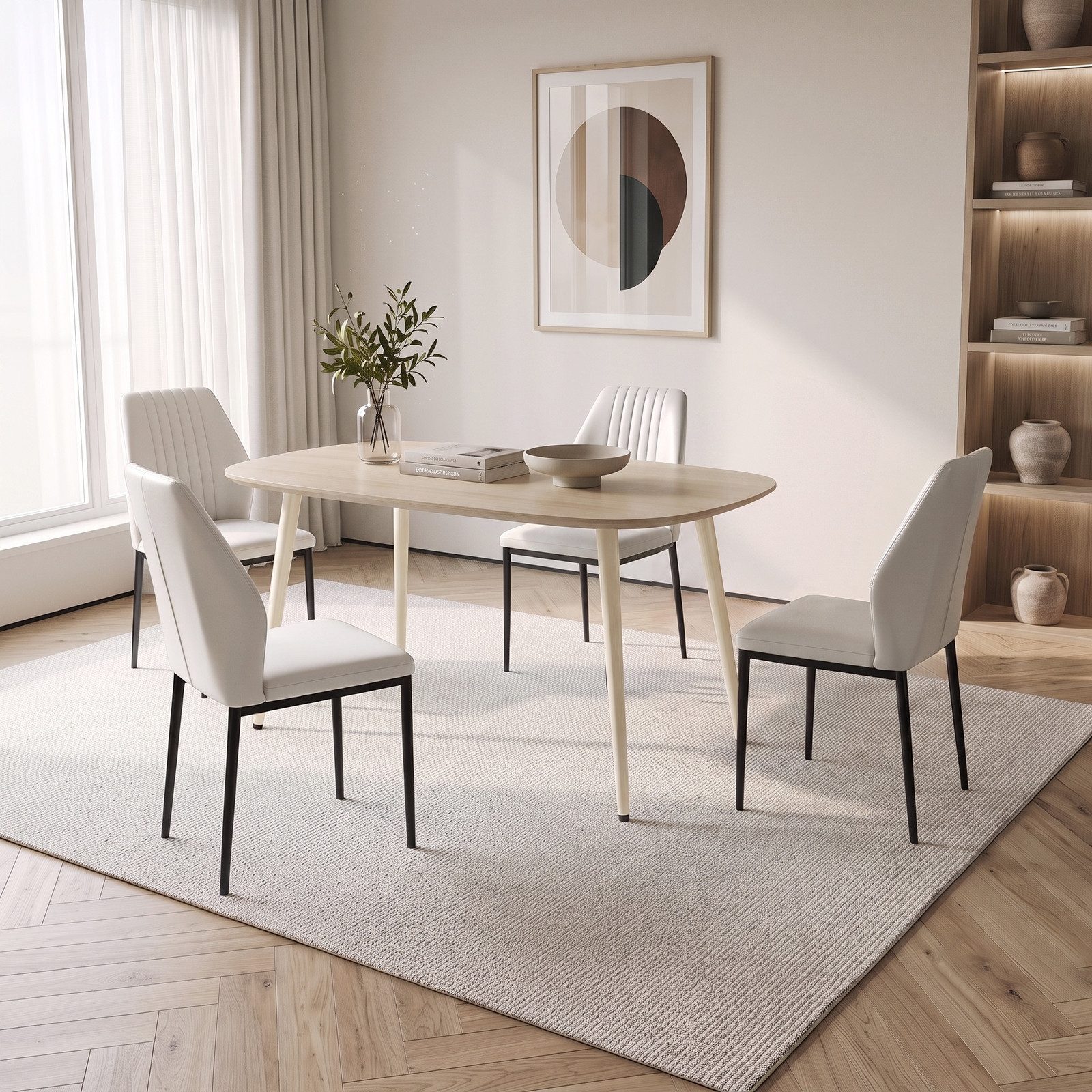 Jiexi Essgruppe Esstisch Set 120x69 MDF Eichenoptik Essgruppe mit PU-Leder Stühlen