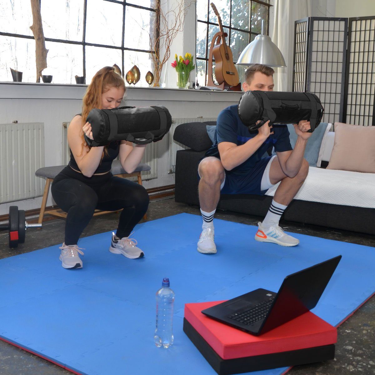 eyepower Gewichtssack 20kg Power Bag mit 4 Kettlebell Gewichten - 20x60 Sandsack Wasserdicht, Sandbag für Krafttraining, Functional Training und Ausdauer Workout