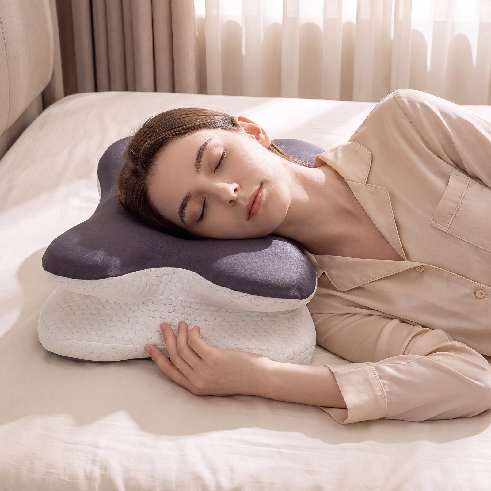 Esun Kopfkissen Orthopädisches Nackenkissen Ergonomisches Memory Foam, Mit Reisetasche, Füllung: 100% Memory Foam, Rückenschlafer, Bauchschlafer, Seitenschlafer, Set, Praktische Reisetasche für Nackenkissen, für Seiten Rücken & Bauchschläfer, Nackenkissen