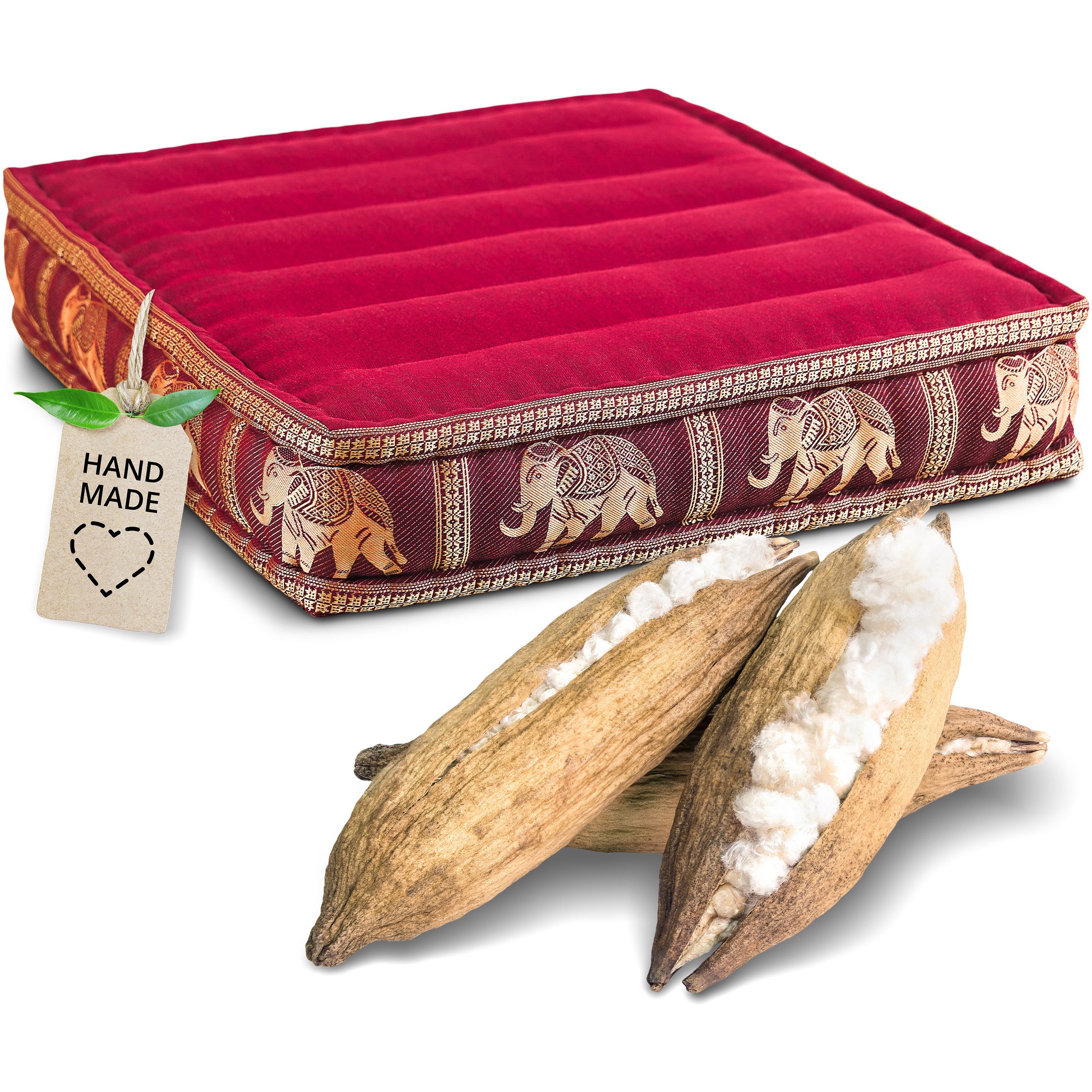 livasia Sitzkissen Bodensitzkissen (Deluxe) vegan und handgefertigt, 50x50x10cm, Kapok