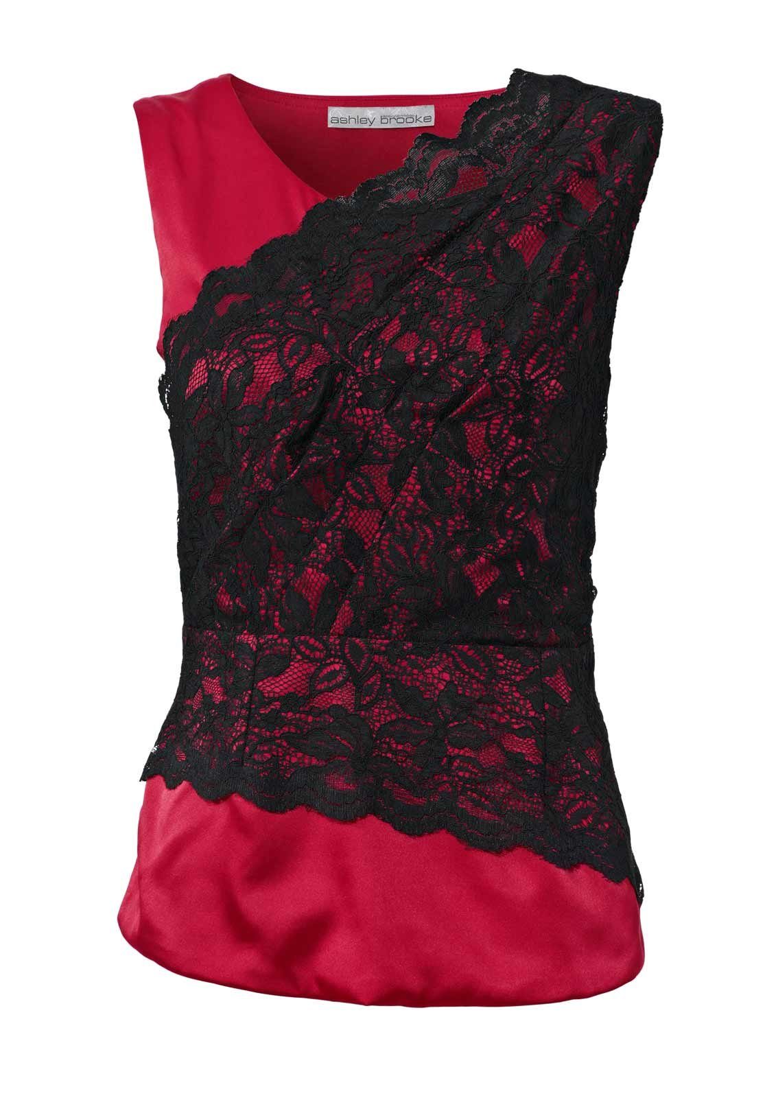 Ashley Brooke by heine Spitzenshirt Ashley Brooke Damen Designer-Satin-Spitzenshirt, rot-schwarz