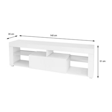 ML-DESIGN Lowboard TV Lowboard aus Holz mit Stauraum, 2 Klapptüren und 2 offenen Fächern, TV Lowboard 140x51x35 cm Weiß Fernsehschrank TV-Schrank Sideboard