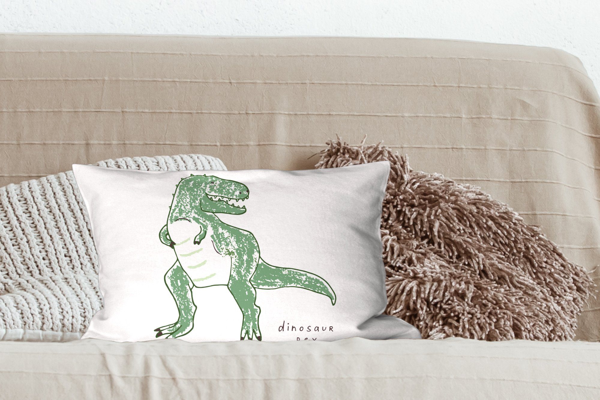 Schlafzimmer - Rex Tyrannosaurus Dinosaurier Zierkissen, Dekokissen - Dekokissen MuchoWow mit -, Mädchen Füllung, Wohzimmer - Dekoration, Kinderzimmer - Junge