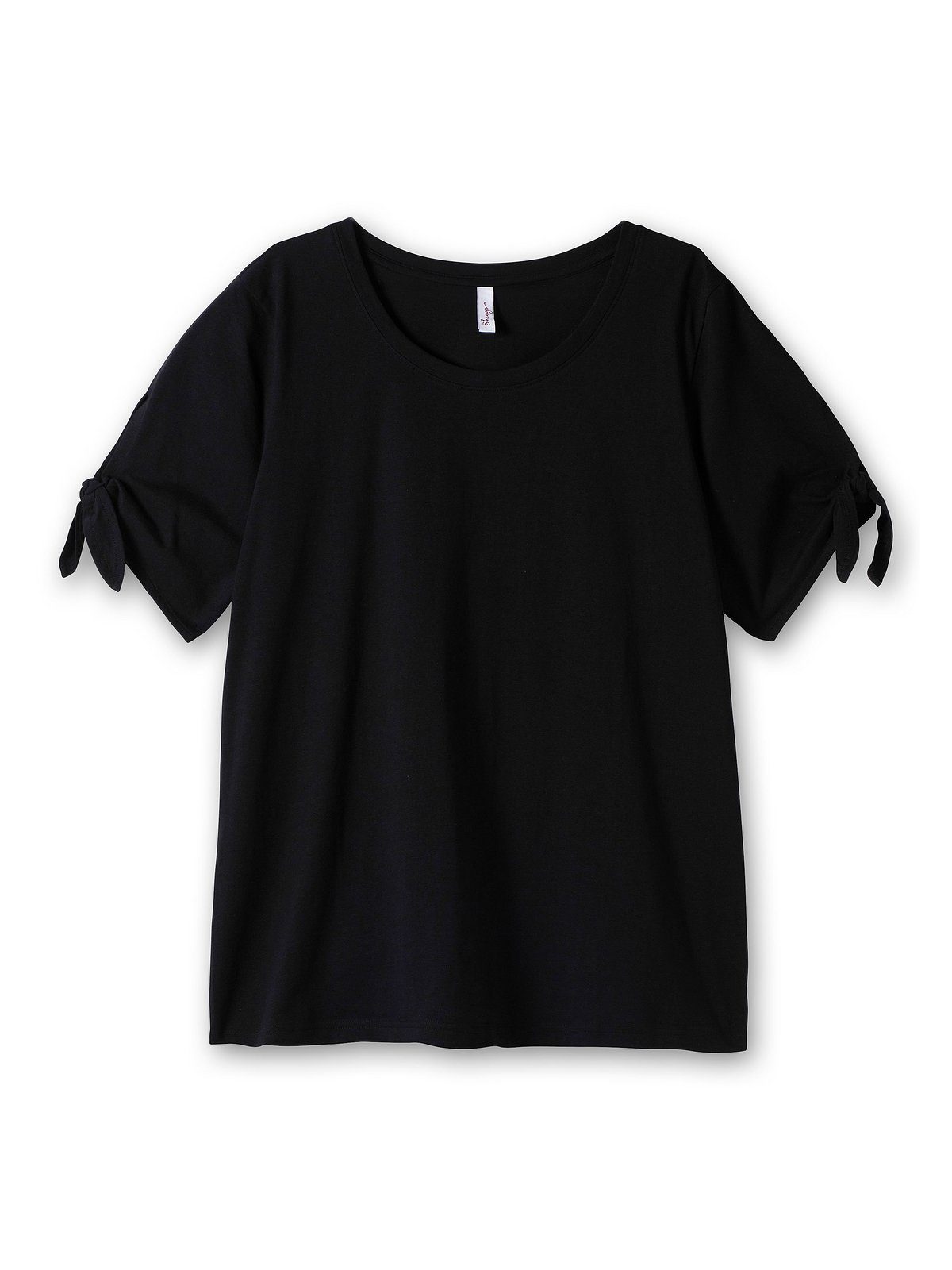 T-Shirt schwarz Knotendetail Ärmelsaum mit Größen am Sheego Große