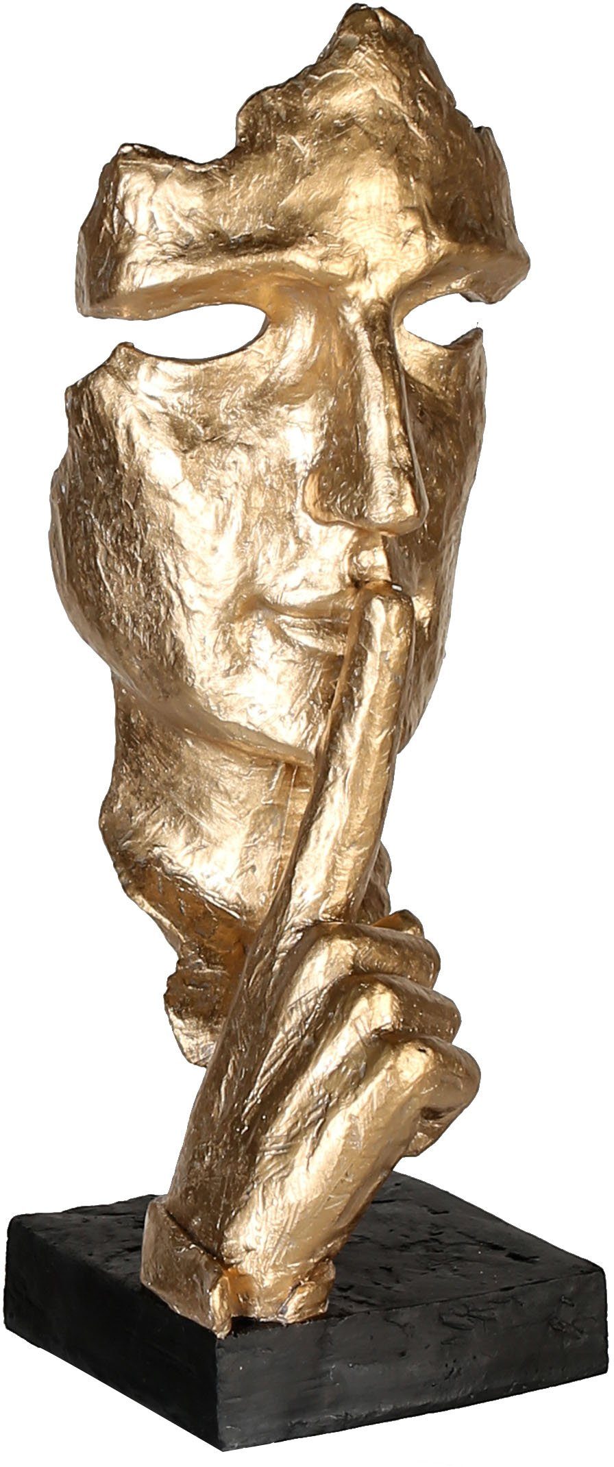 Casablanca by Gilde Dekofigur Skulptur Silence, gold/schwarz (1 St),  Dekoobjekt, Höhe 39 cm, mit Spruchanhänger, Wohnzimmer, Die Skulptur hat  eine Höhe von 39 cm, Breite von 13 cm und die Tiefe ist 13