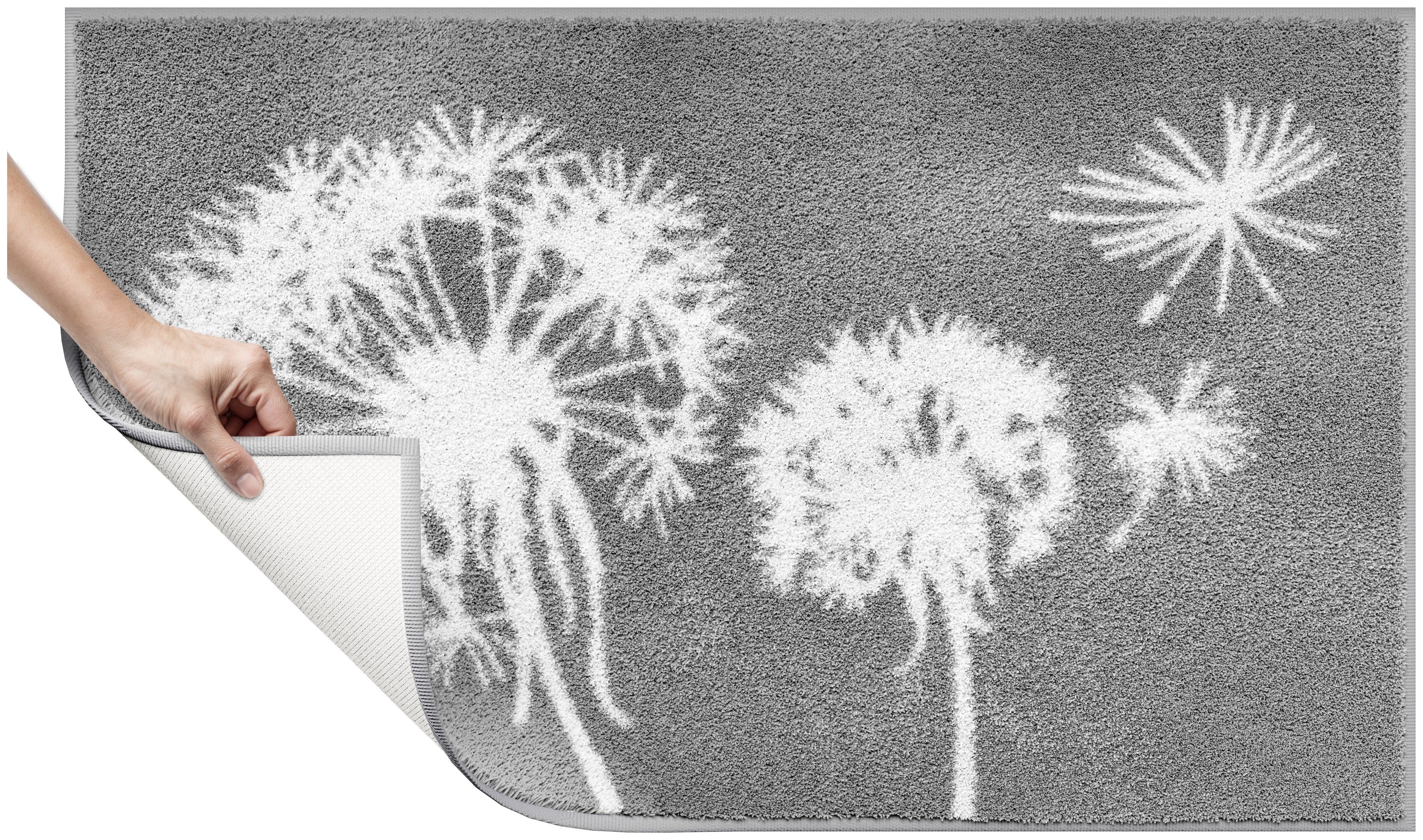 Grund Badematte Pusteblume, Badvorleger, Badezimmer Teppich, sehr weich, Höhe 20 mm, rutschhemmend beschichtet, fußbodenheizungsgeeignet, schnell trocknend, Polyacryl, rechteckig, weiche Haptik, auch als 2-teiliges Set erhältlich, Made in Europe