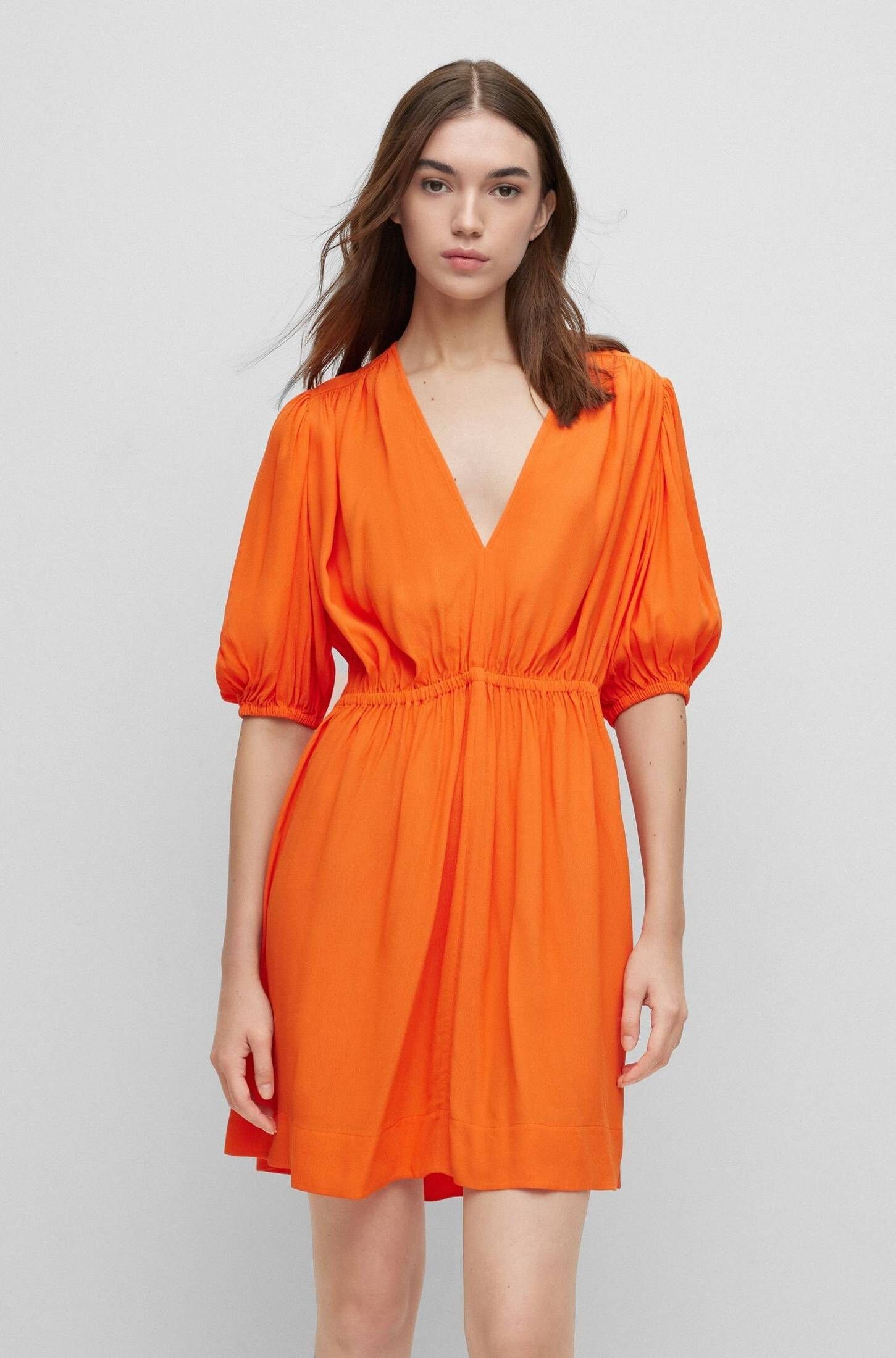(33) Freizeitkleid KAMEN-1 Damen (1-tlg) orange Sommerkleid HUGO