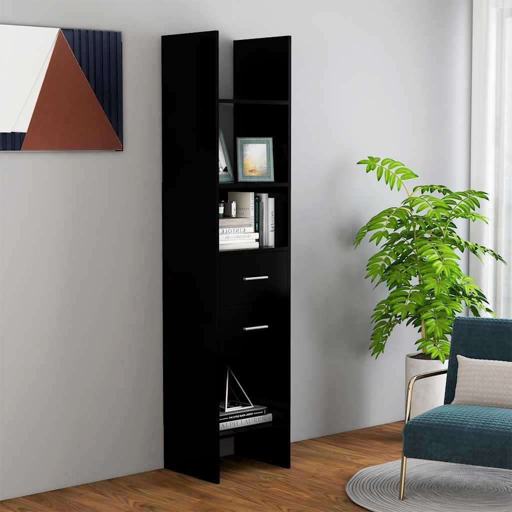 furnicato Bücherregal Modernes aus Holzwerkstoff 40 x 35 x 180 cm Schwarz, 1-tlg., Standregal mit 4 Fächern, 2 Schubladen und pflegeleichter Oberfläche