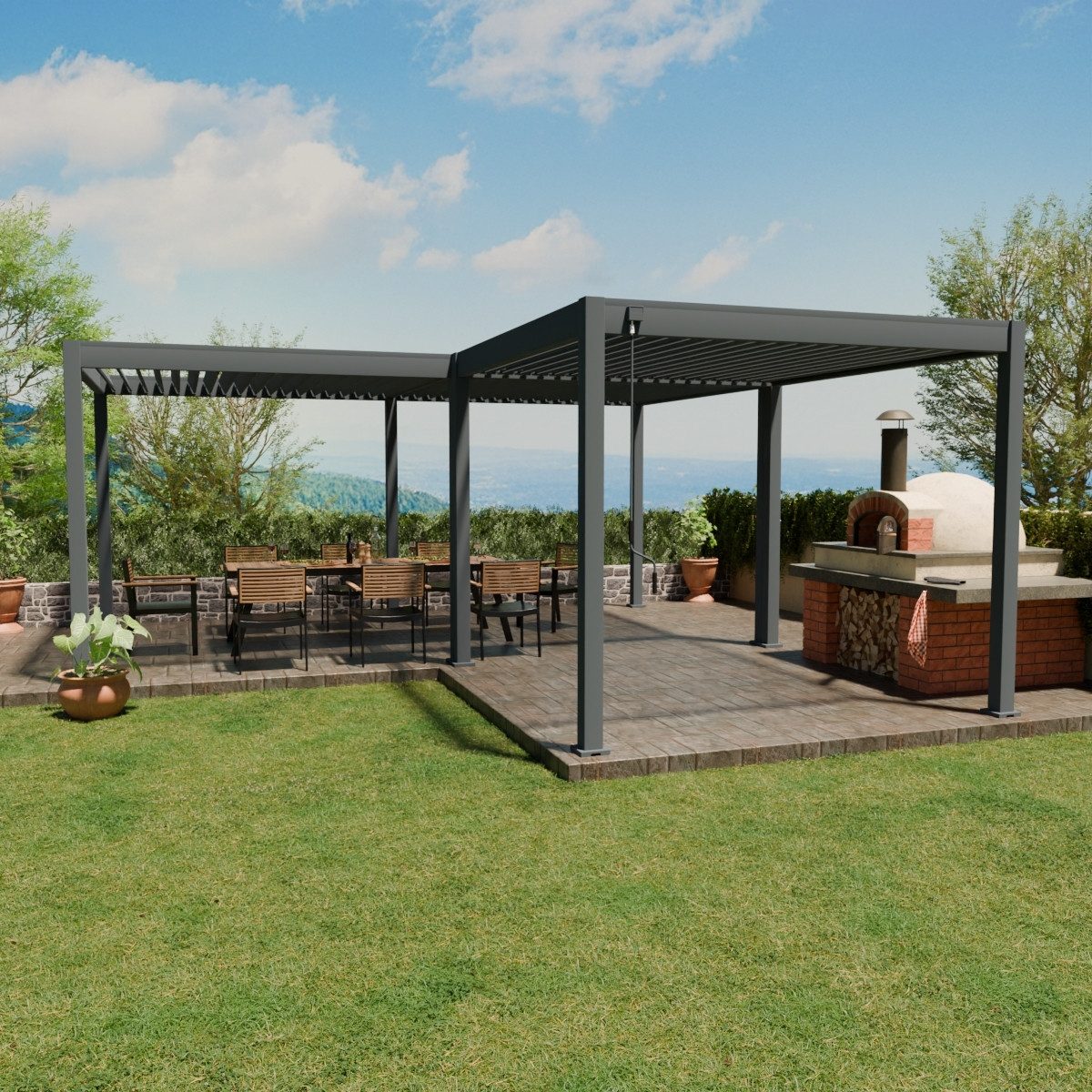 Weide Pergola Deluxe mit Classic Pergola 6 x 6 M anthrazit Lamellendach, BxTxH: 600x600x255 cm