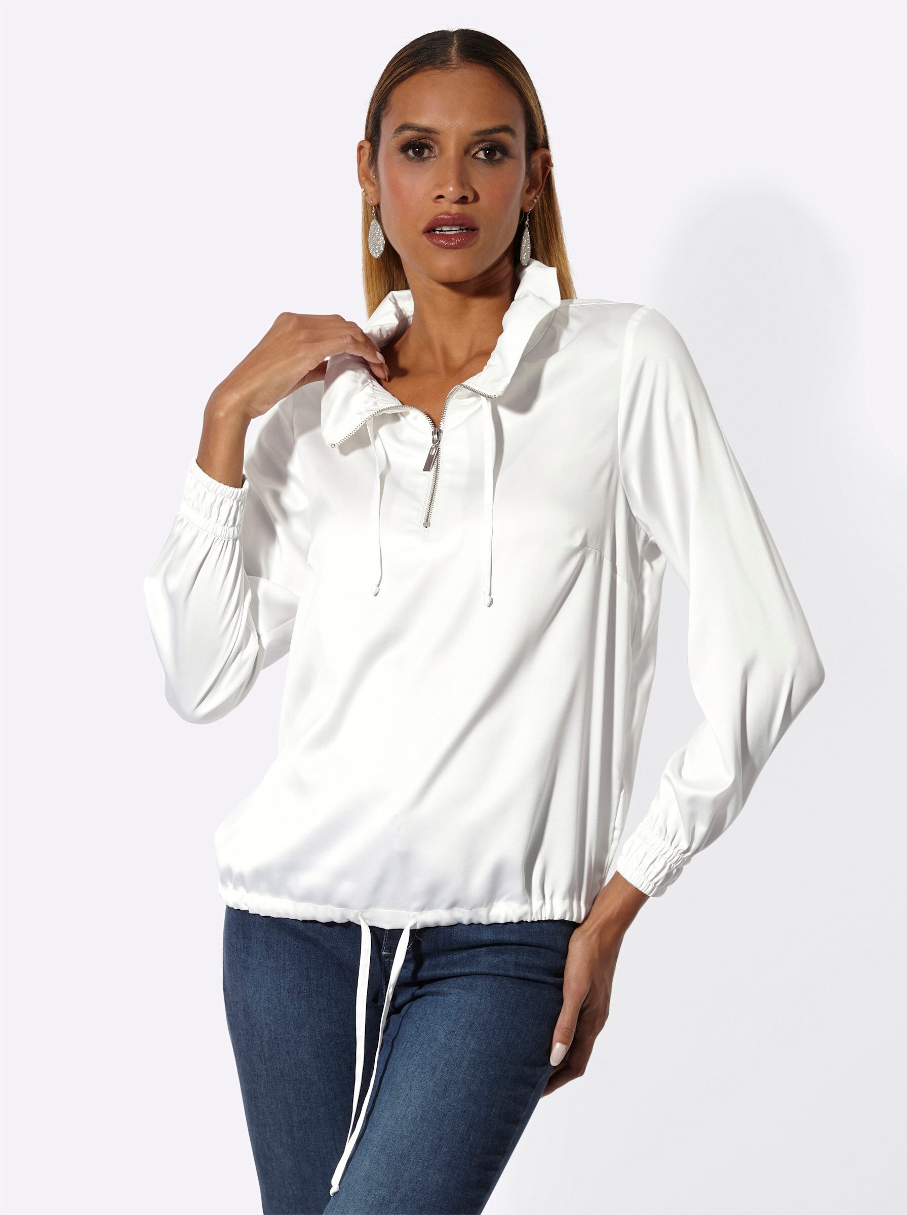 Klassische Bluse Satin-Bluse Langarm
