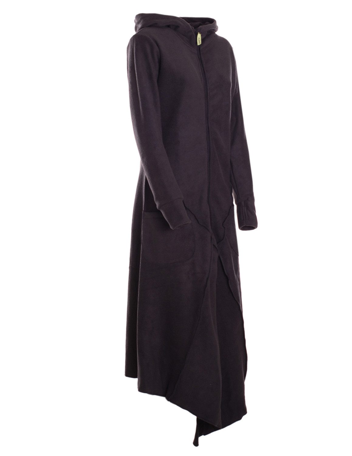 Vishes Langmantel Fleece Übergangsmantel im asymmetrischen Lagenlook mit Kapuze Alternative Bekleidung, Ethno, Hippie, Retro Style