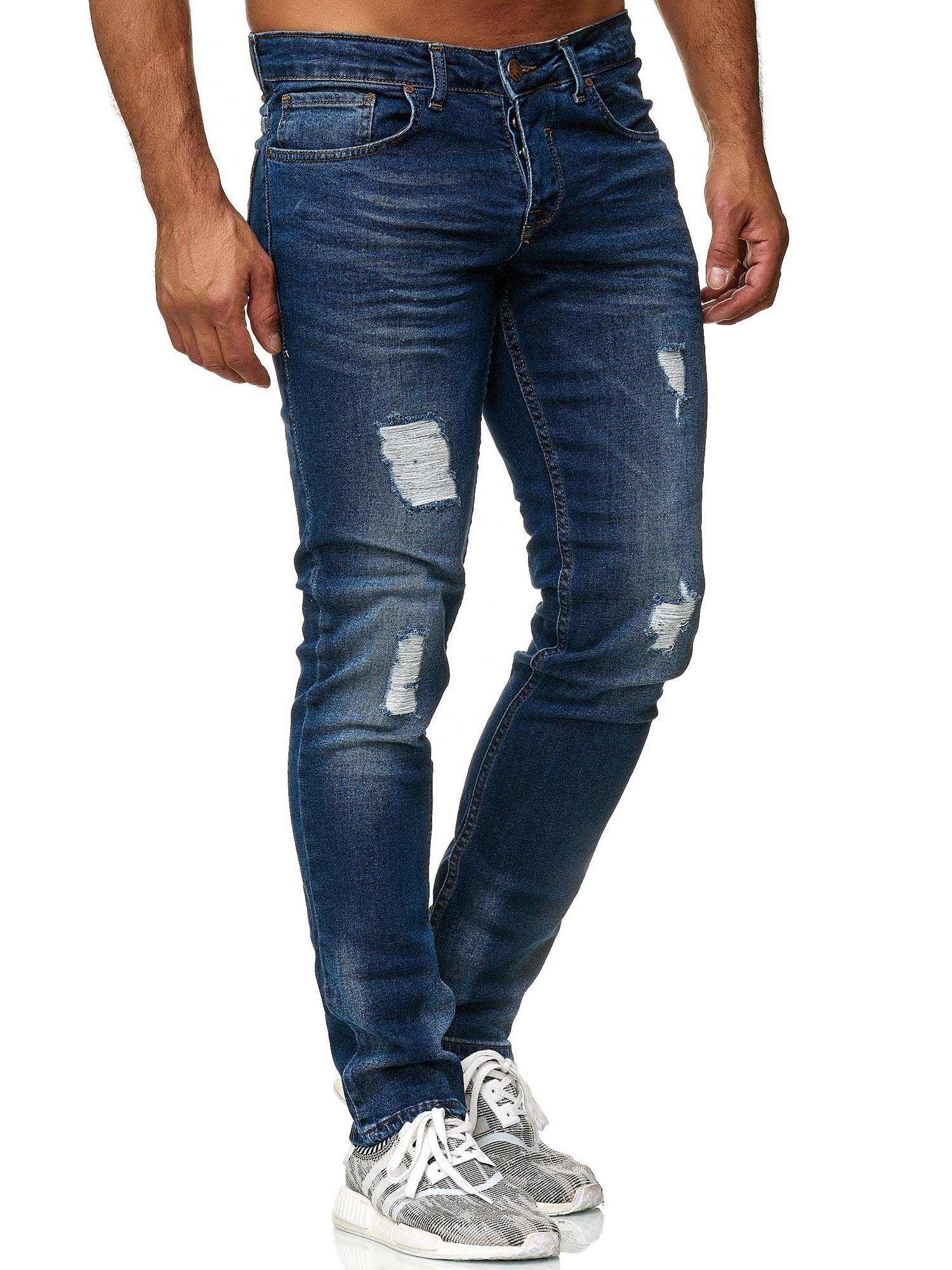 mit Elasthan Tazzio Destroyed-Look Slim-fit-Jeans blau Stretch im & 16525