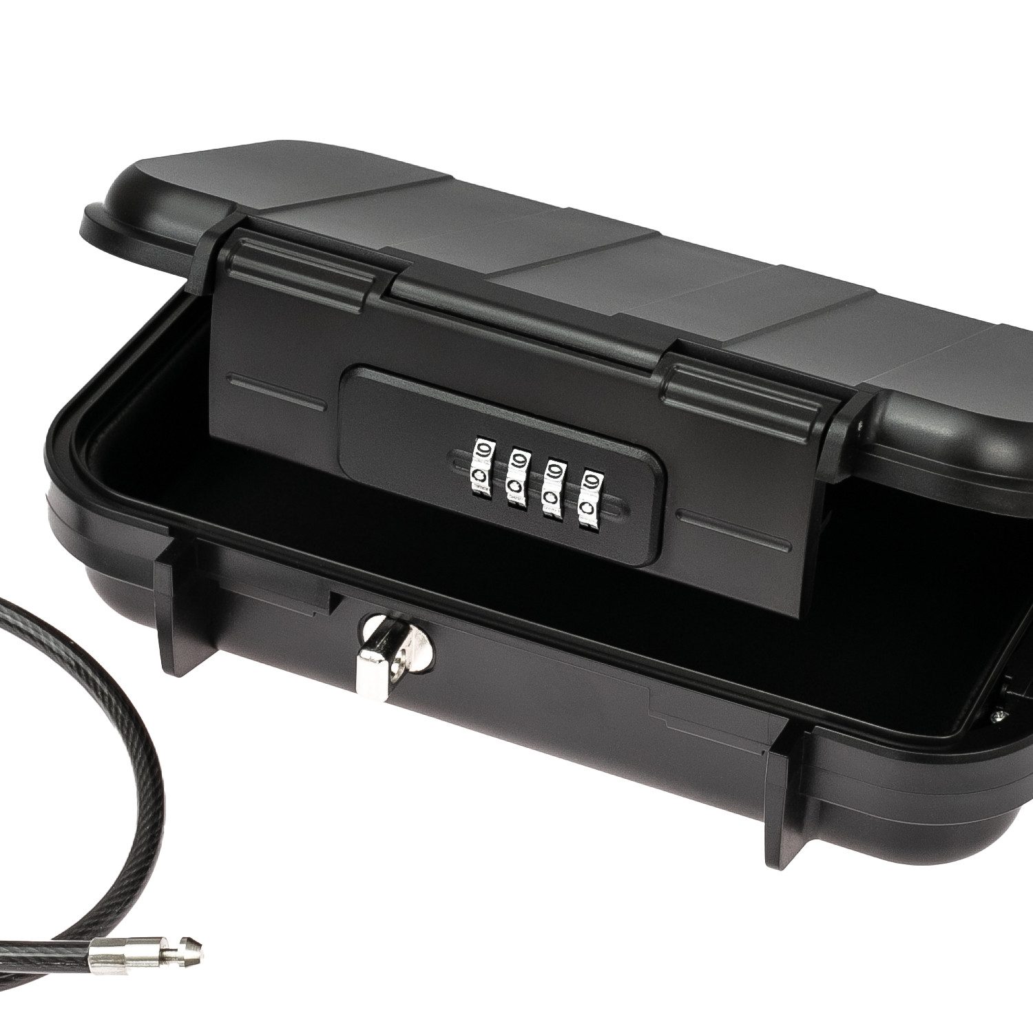 HMF Tresor Tragbarer Safe mit Zahlenschloss, wasserdichter Mini Tresor mit Drahtseil 23,5 x 14,5 x 5,8 cm, schwarz – Bild 4 von 5