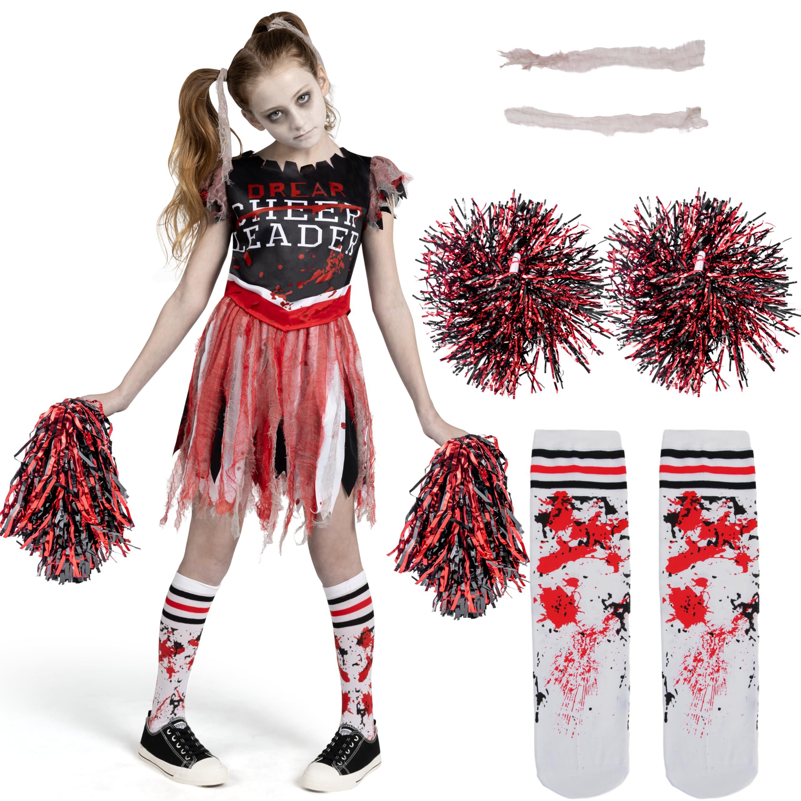 Spooktacular Creations Zombie-Kostüm Spooktacular Creations Mädchen gruseliger blutiger Cheerleaderkostüm