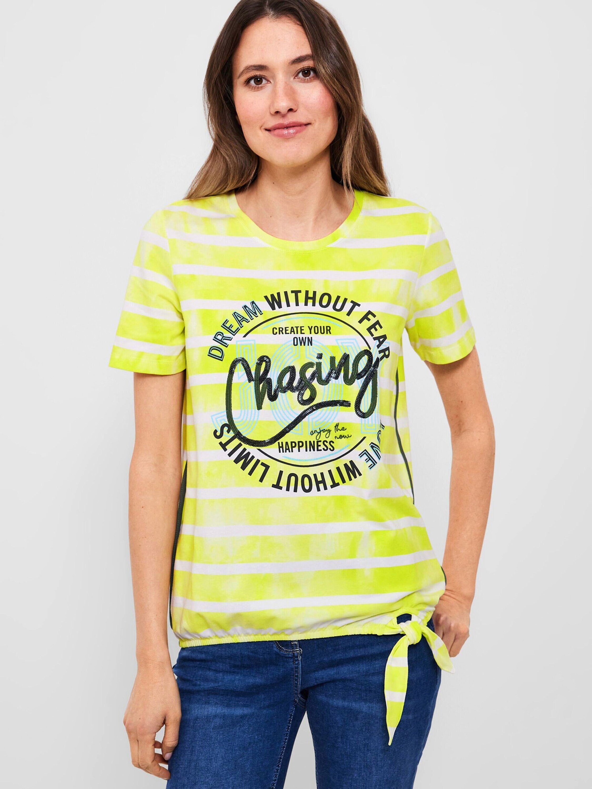 limelight (1-tlg) yellow T-Shirt Pailletten, Drapiert/gerafft Cecil