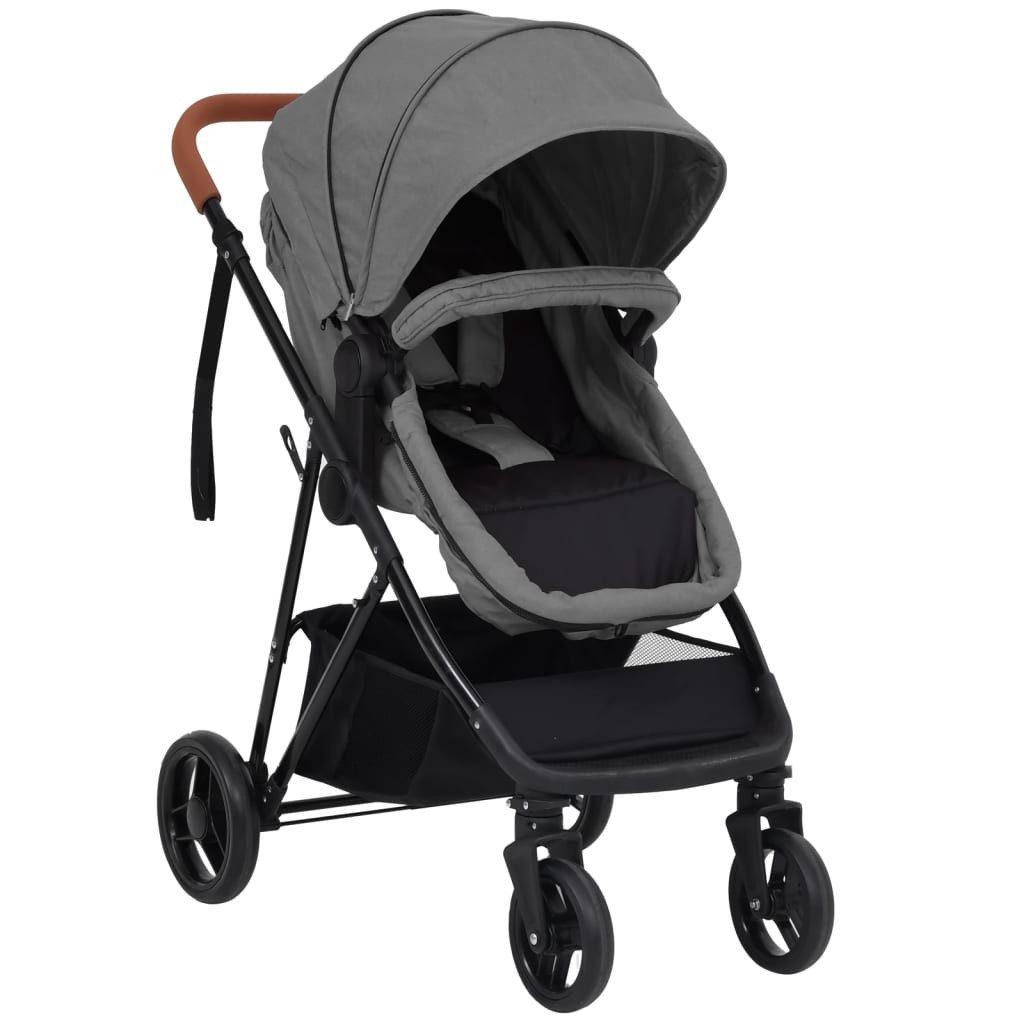 Kinder-Buggy aus Stahl, Leinen in Hellgrau und Schwarz