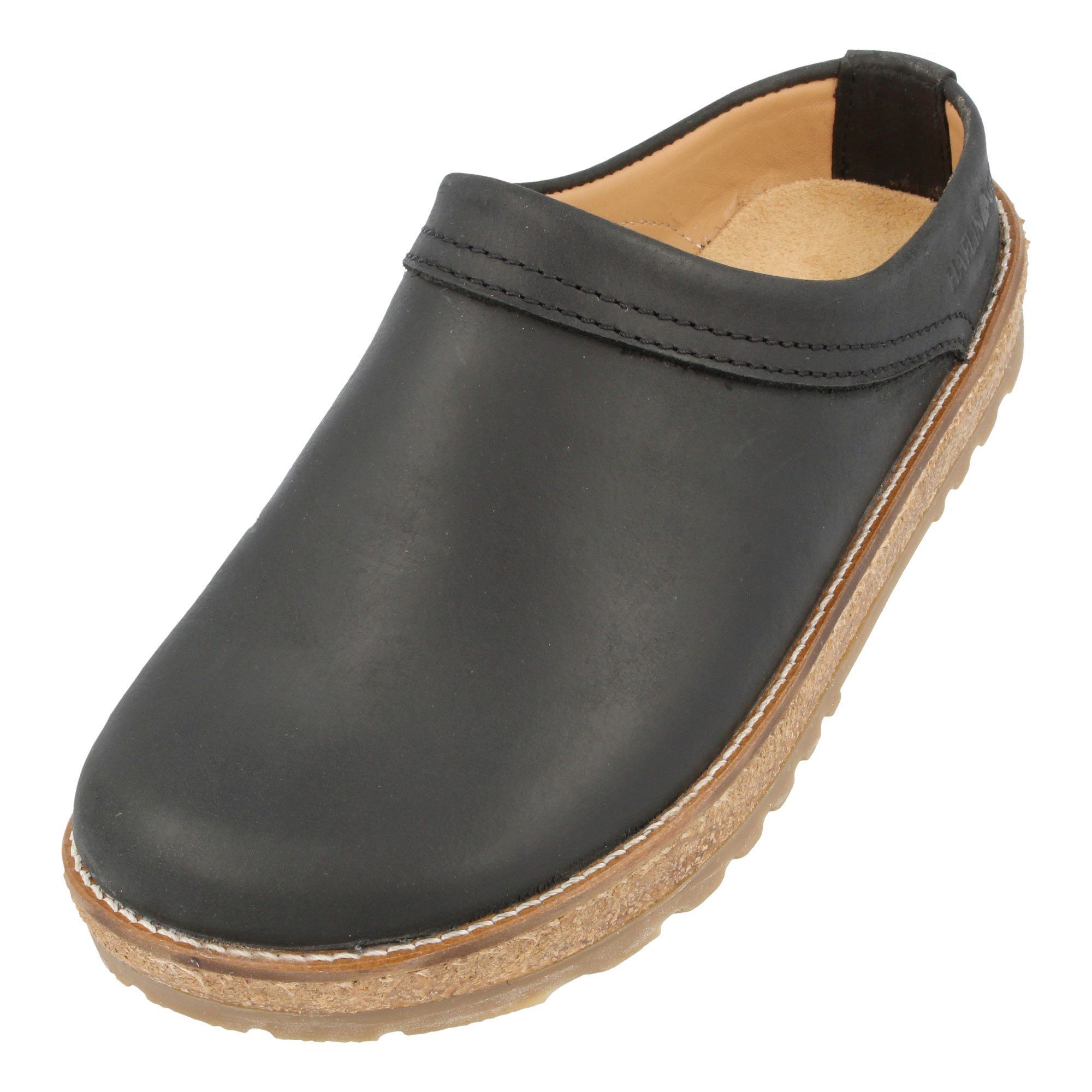 Haflinger Travel Classic Eleganter Clog aus Leder mit Korkfußbett und Gummisohle Hausschuh