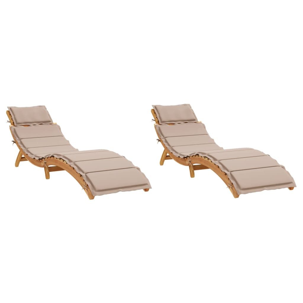 vidaXL Gartenliege, Sonnenliegen mit Auflagen 2 Stk. Taupe Massivholz Akazie