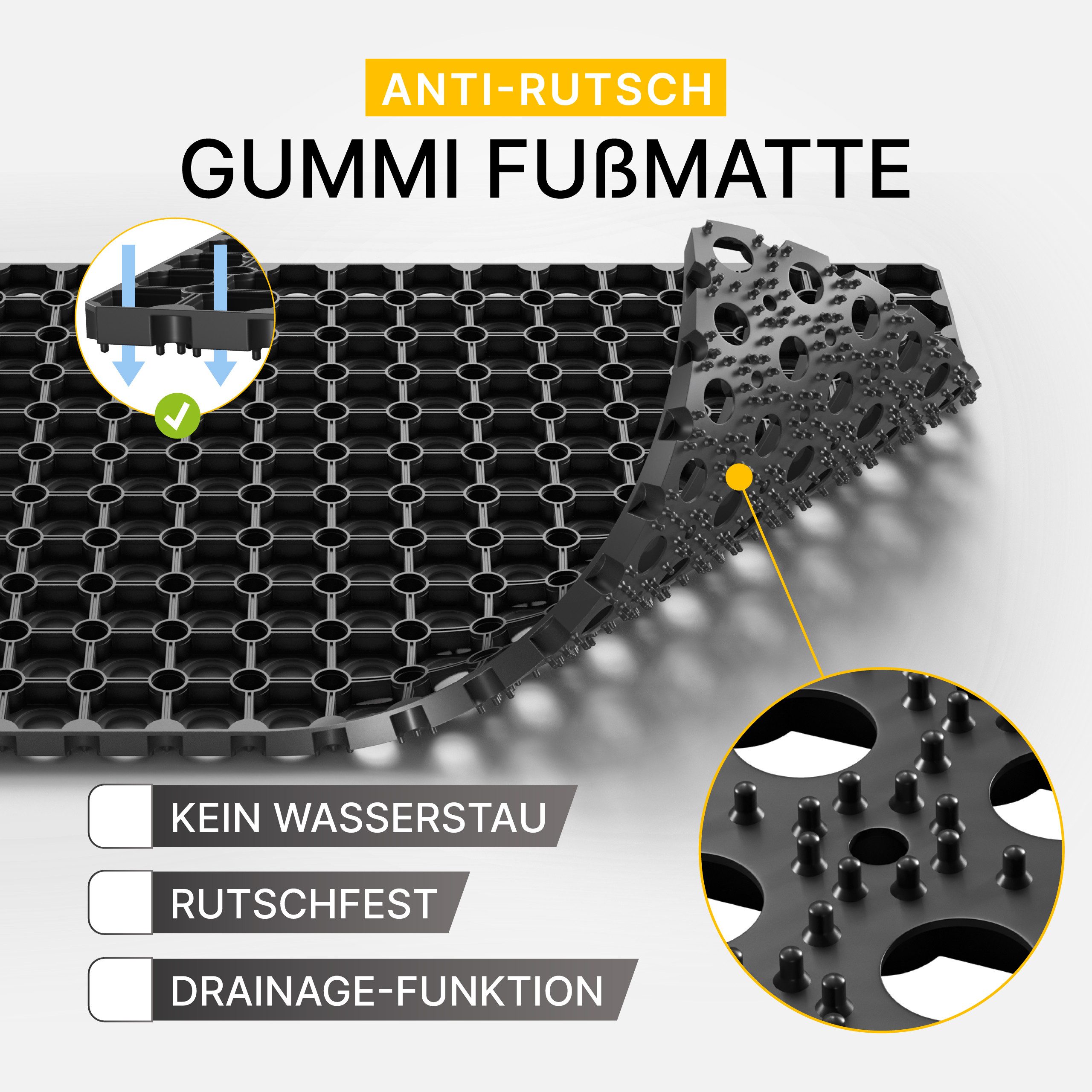Entrando Fußmatte aus Gummi, Ringgummimatte, Rechteckig, Höhe: 22 mm, robust, rutschfest, pflegeleicht, wetterfest, belastbar, erweiterbar
