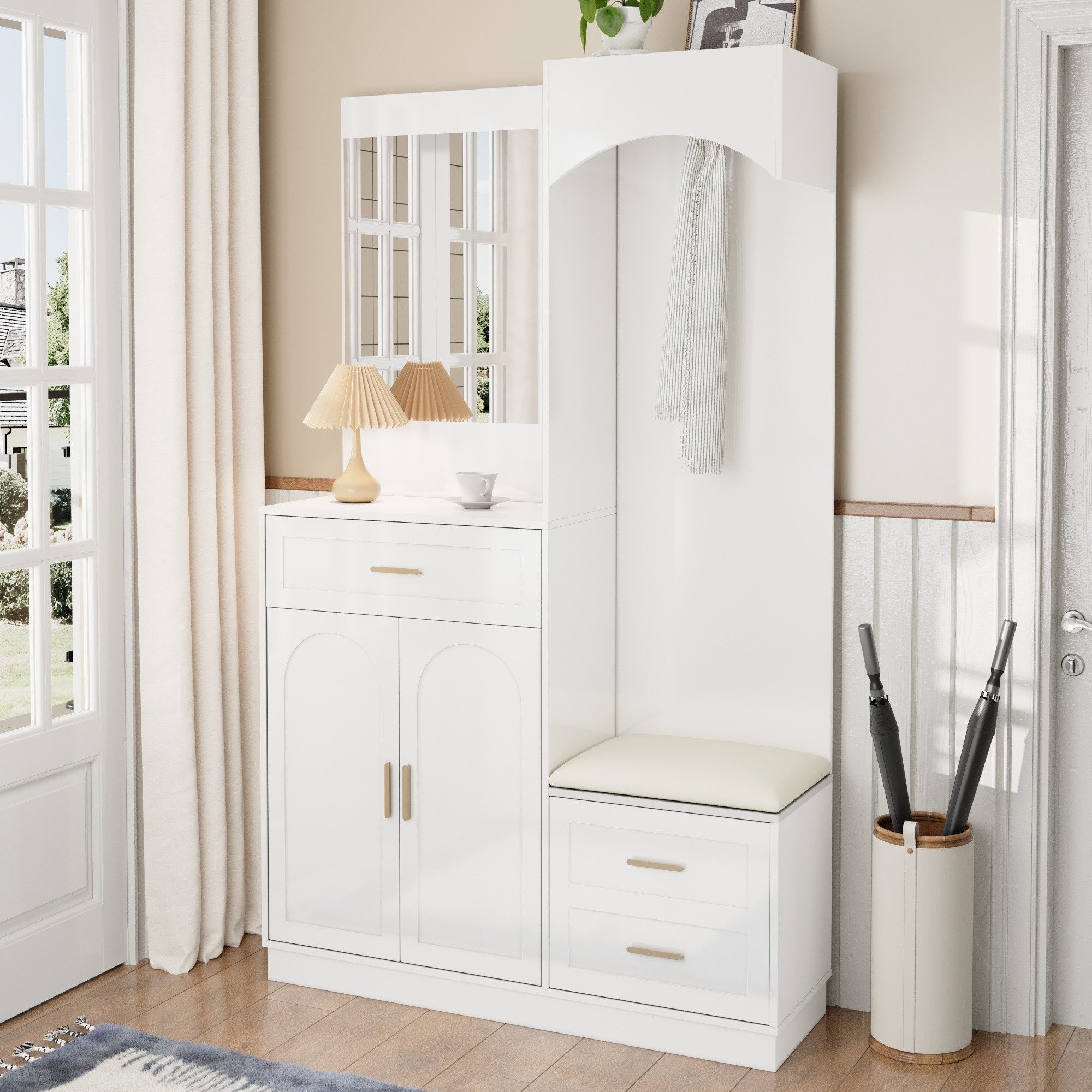 Merax Garderoben-Set mit Spiegel, Eingangsschrank mit verstellbaren Einlege günstig online kaufen