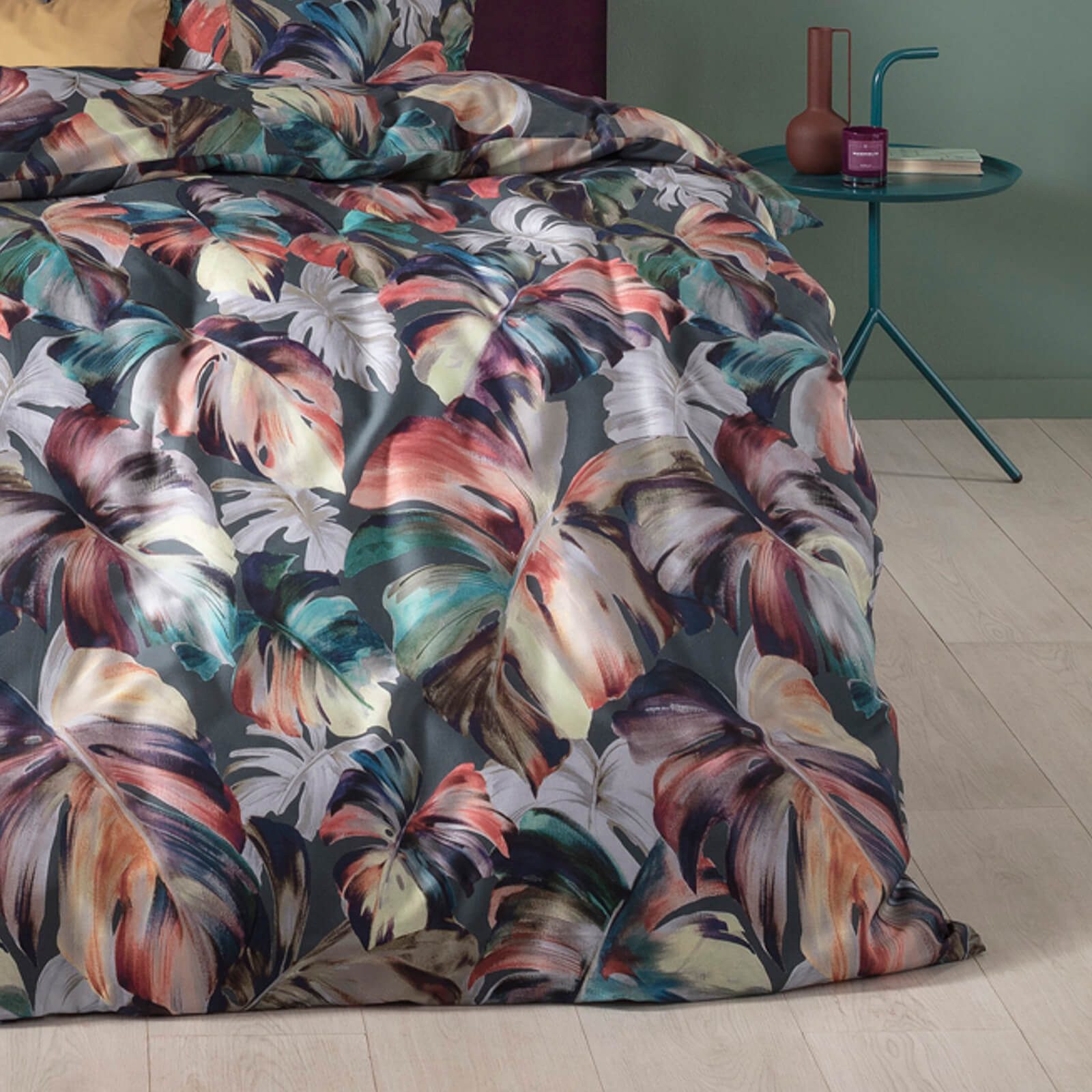 Estella Bettwäsche Amy 4832 532 Salbei, Satin, 2 teilig, Monstera, Tropen