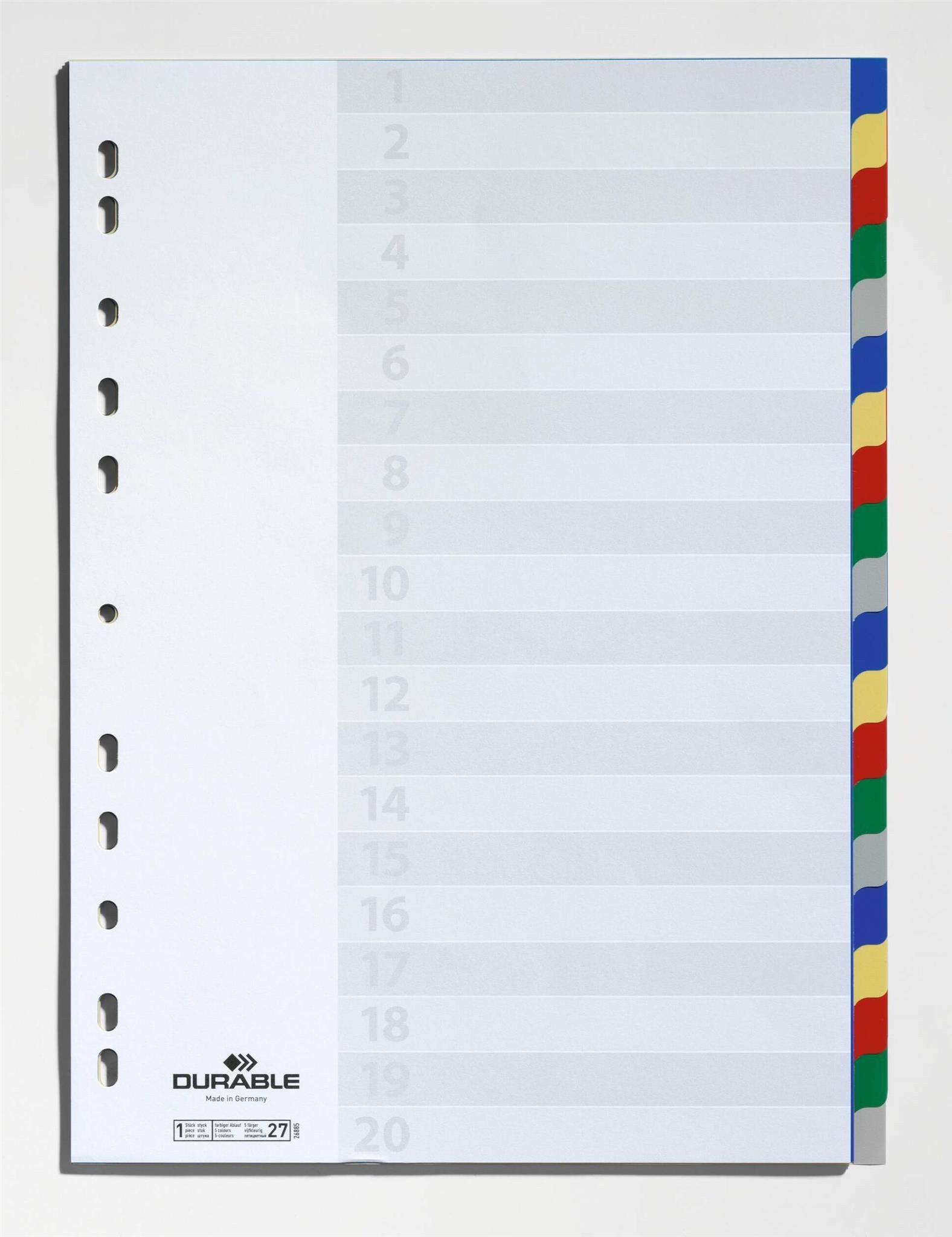 DURABLE Aktenordner Durable Ordnerregister A4 hoch 20tlg farbige beschriftbare Taben