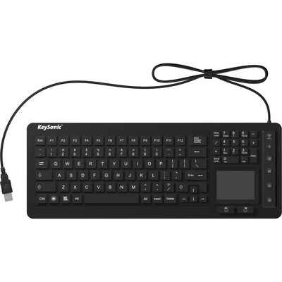KEYSONIC »KSK-6231 INEL - Wasserdichte Silikontastatur mit« Tastatur (Silikonmembran, Wasserfest (IPX7), Beleuchtet, Integriertes Touchpad, Maustasten)