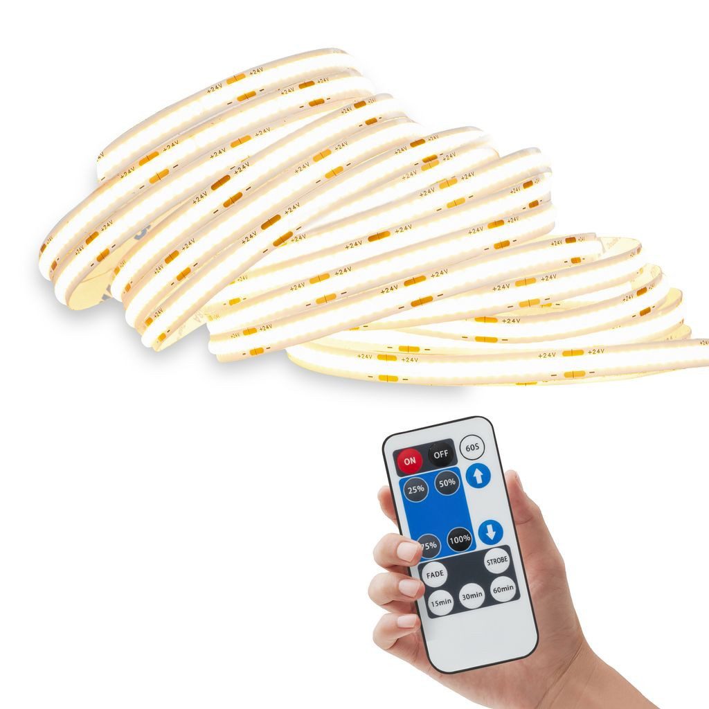 Briloner Leuchten LED-Streifen COB LED Strip Dimmbar Fernbedienung Selbstklebend Kürzbar, 1-flammig, 5 m, Wohnzimmer, Schlafzimmer, Flur