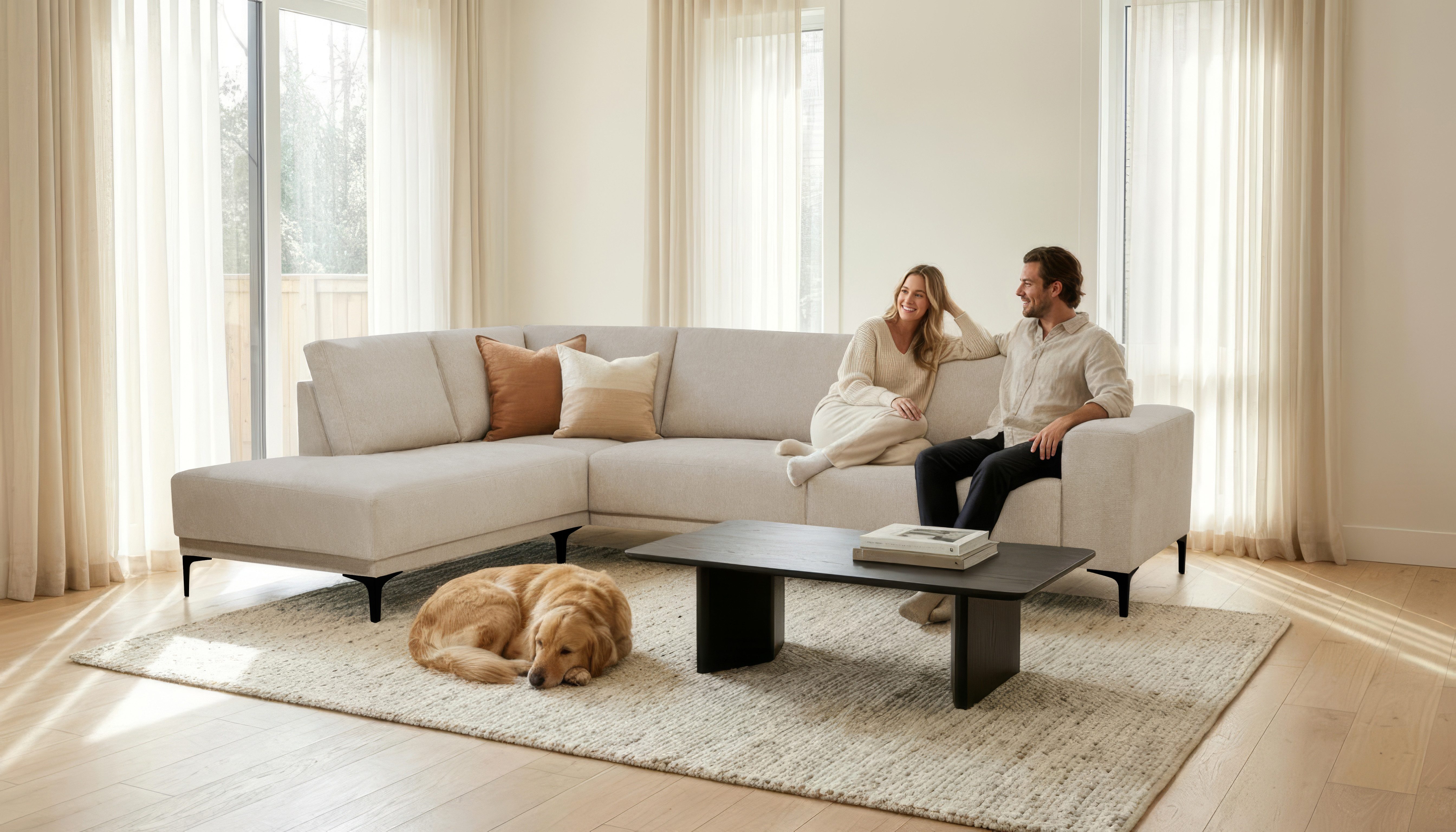 OTTO home Ecksofa Xander, L-Form, Breite 289 cm, Webstoff, Soft-Touch Chenille, schwarze Metallfüße