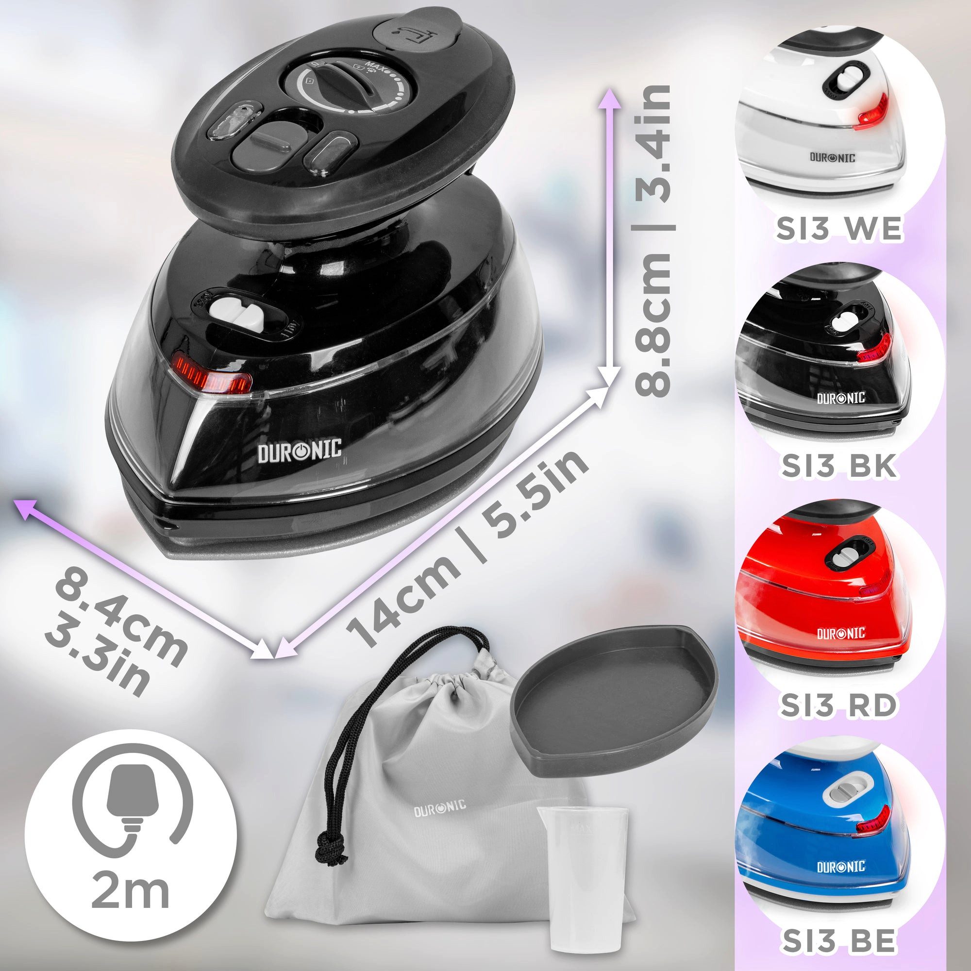 Duronic Reise-Dampfbügeleisen SI3 BK Reisebügeleisen, 400 W Minibügeleisen, Bügeleisen für Hobby