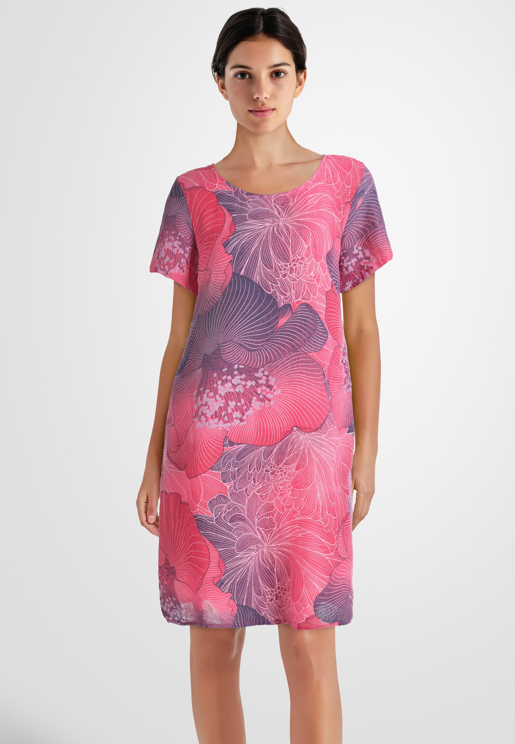 PEKIVESSA Sommerkleid Leinenkleid knielang mit kurzen Ärmeln Leinenstoff mi günstig online kaufen